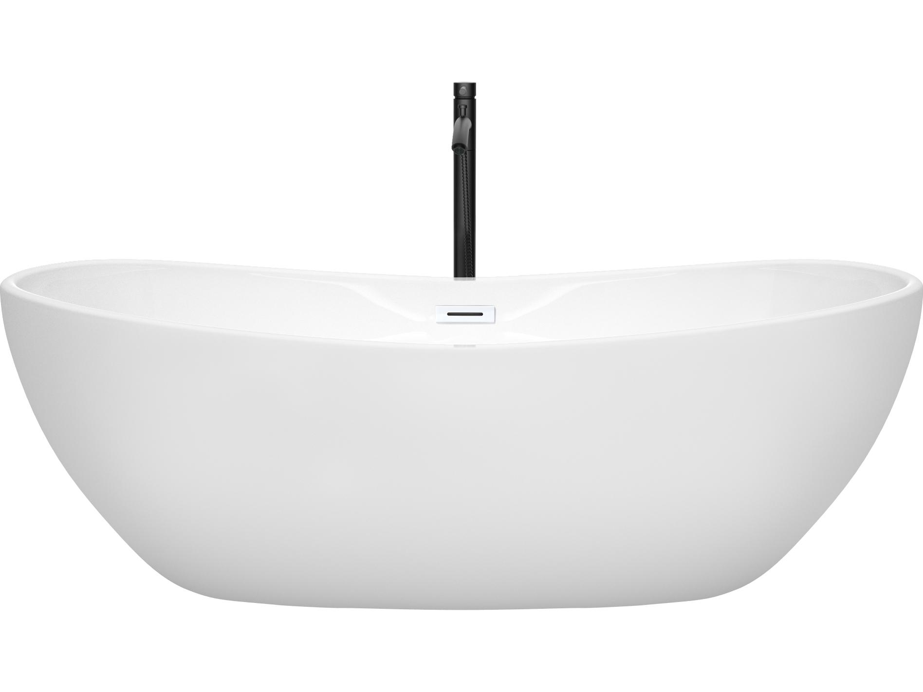 Wyndham Collection Rebecca White Bathtub with Shiny White Trim and Floor Mounted Faucet