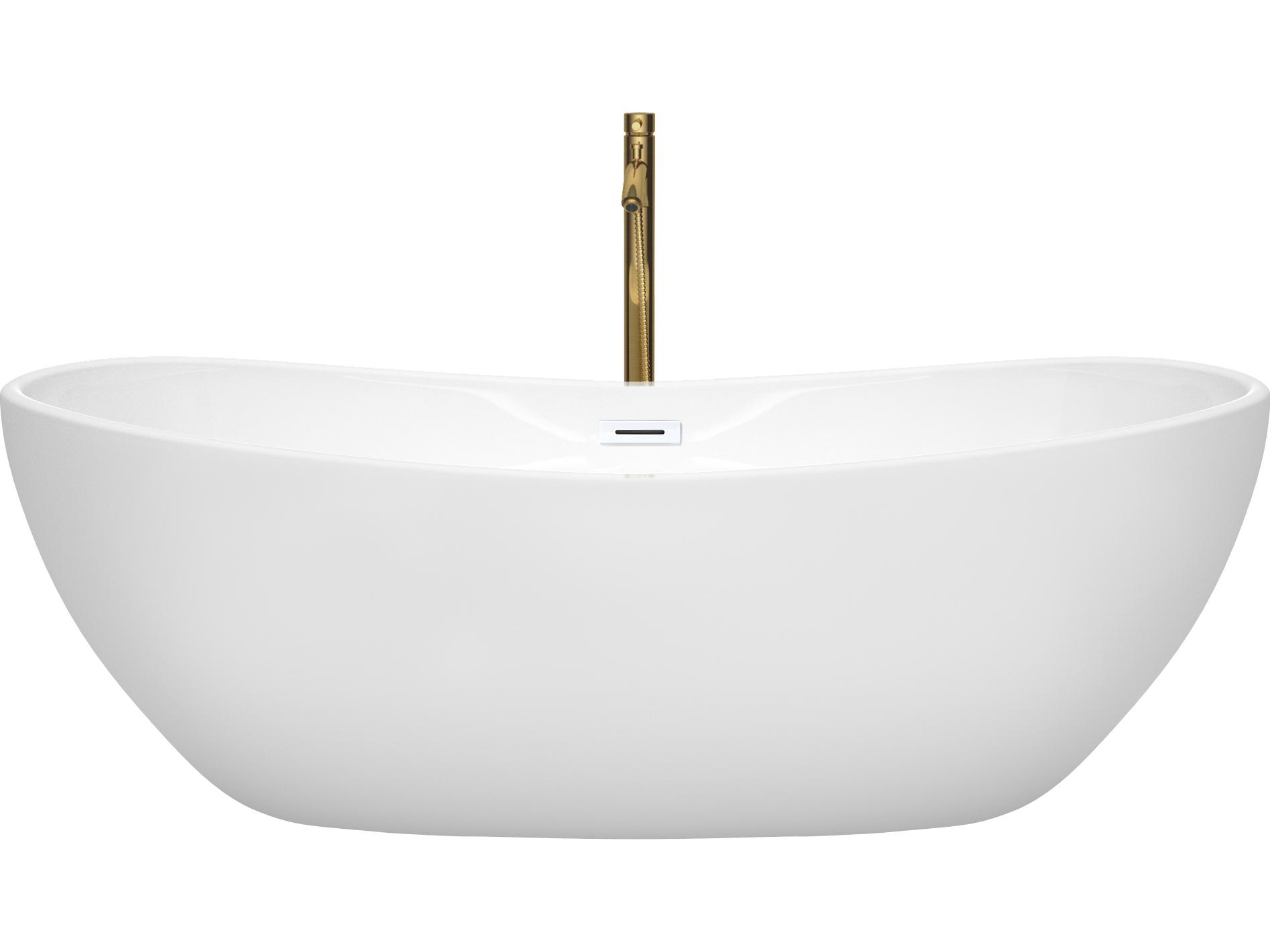 Wyndham Collection Rebecca White Bathtub with Shiny White Trim and Floor Mounted Faucet