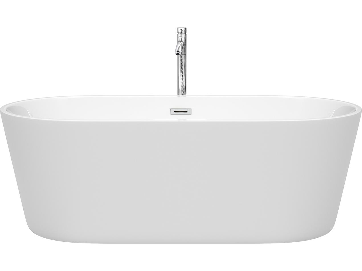 Wyndham Collection Carissa-CD White Bathtub with Floor Mounted Faucet, Drain and Overflow Trim