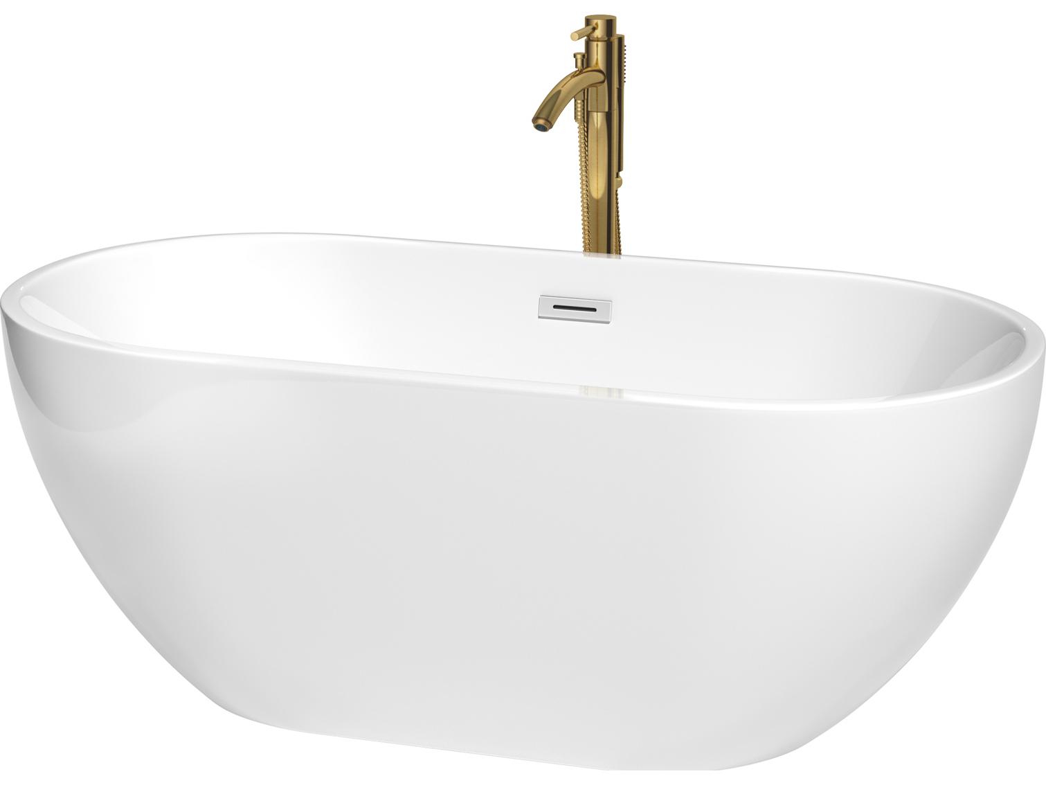Wyndham Collection Brooklyn White Bathtub with Polished Chrome Trim and Floor Mounted Faucet