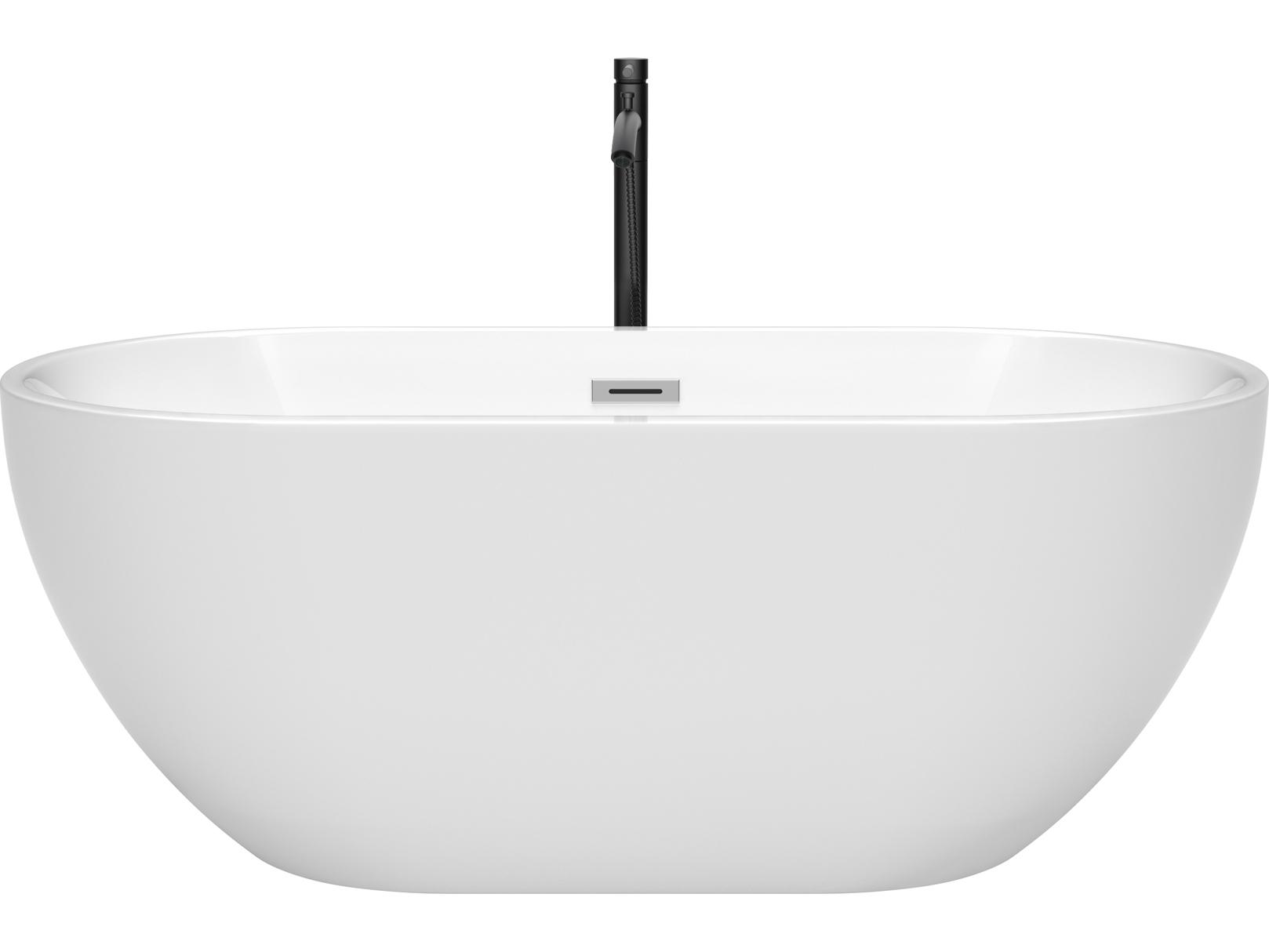 Wyndham Collection Brooklyn White Bathtub with Polished Chrome Trim and Floor Mounted Faucet
