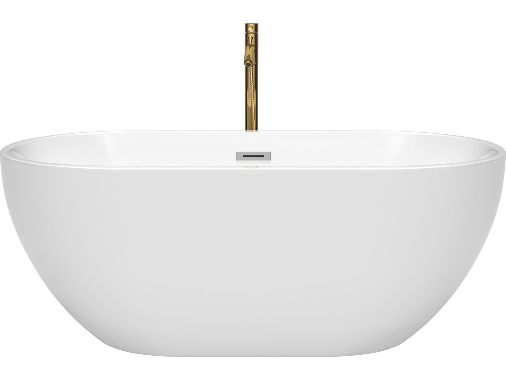 Wyndham Collection Brooklyn White Bathtub with Polished Chrome Trim and Floor Mounted Faucet