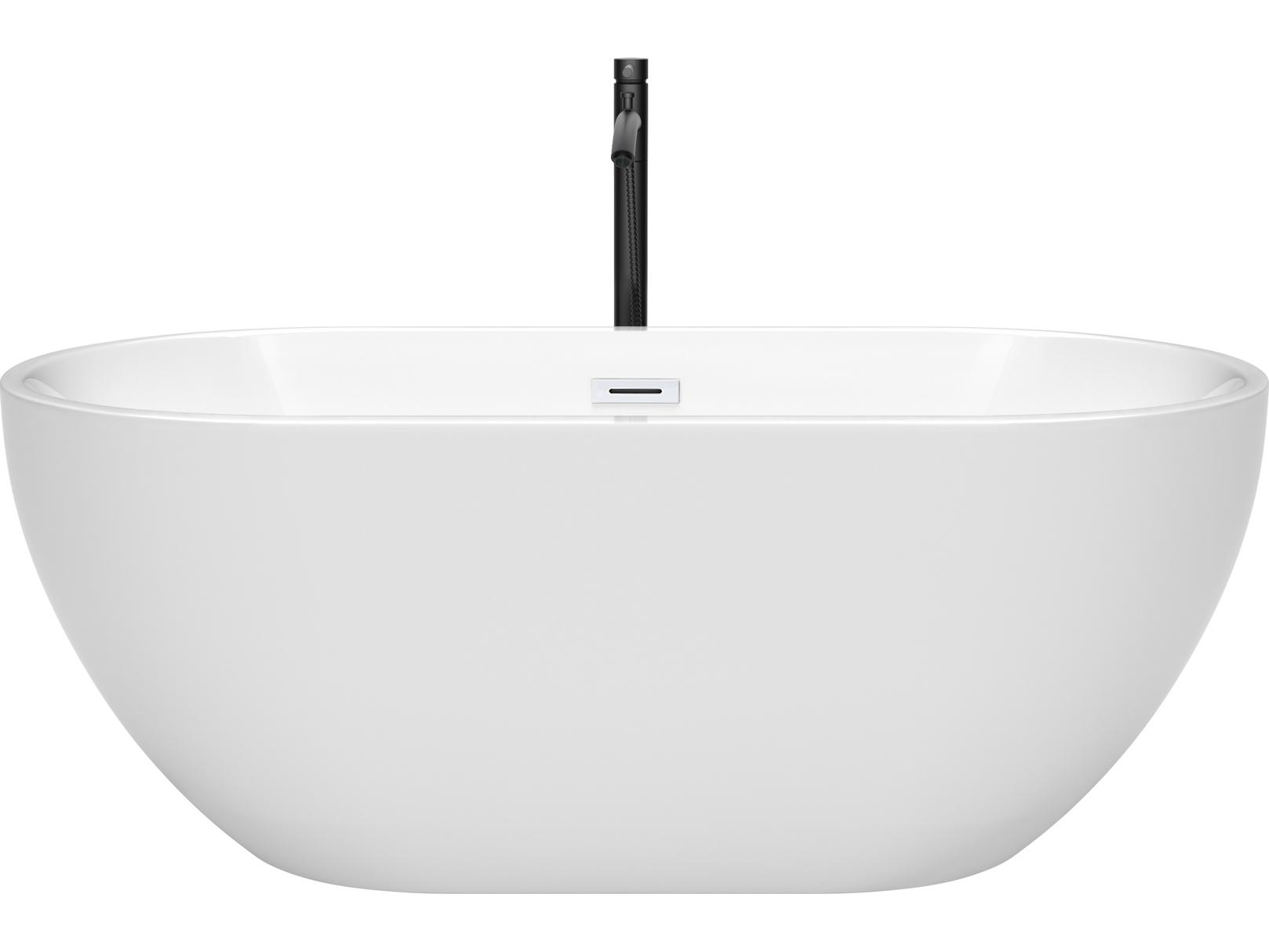 Wyndham Collection Brooklyn White Bathtub with Shiny White Trim and Floor Mounted Faucet