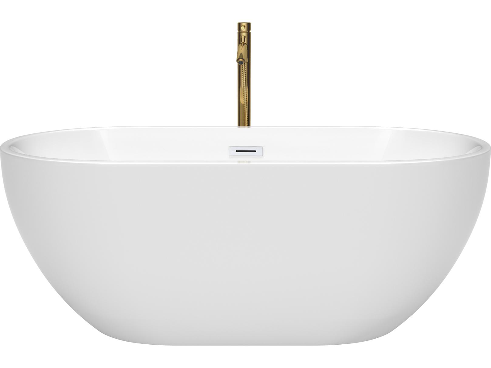 Wyndham Collection Brooklyn White Bathtub with Shiny White Trim and Floor Mounted Faucet