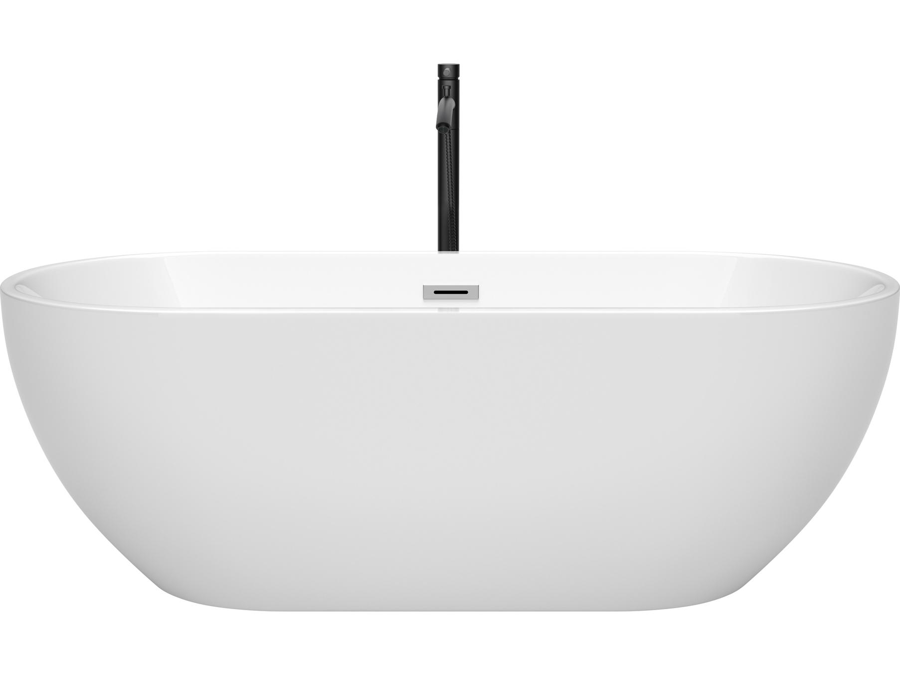 Wyndham Collection Brooklyn White Bathtub with Polished Chrome Trim and Floor Mounted Faucet