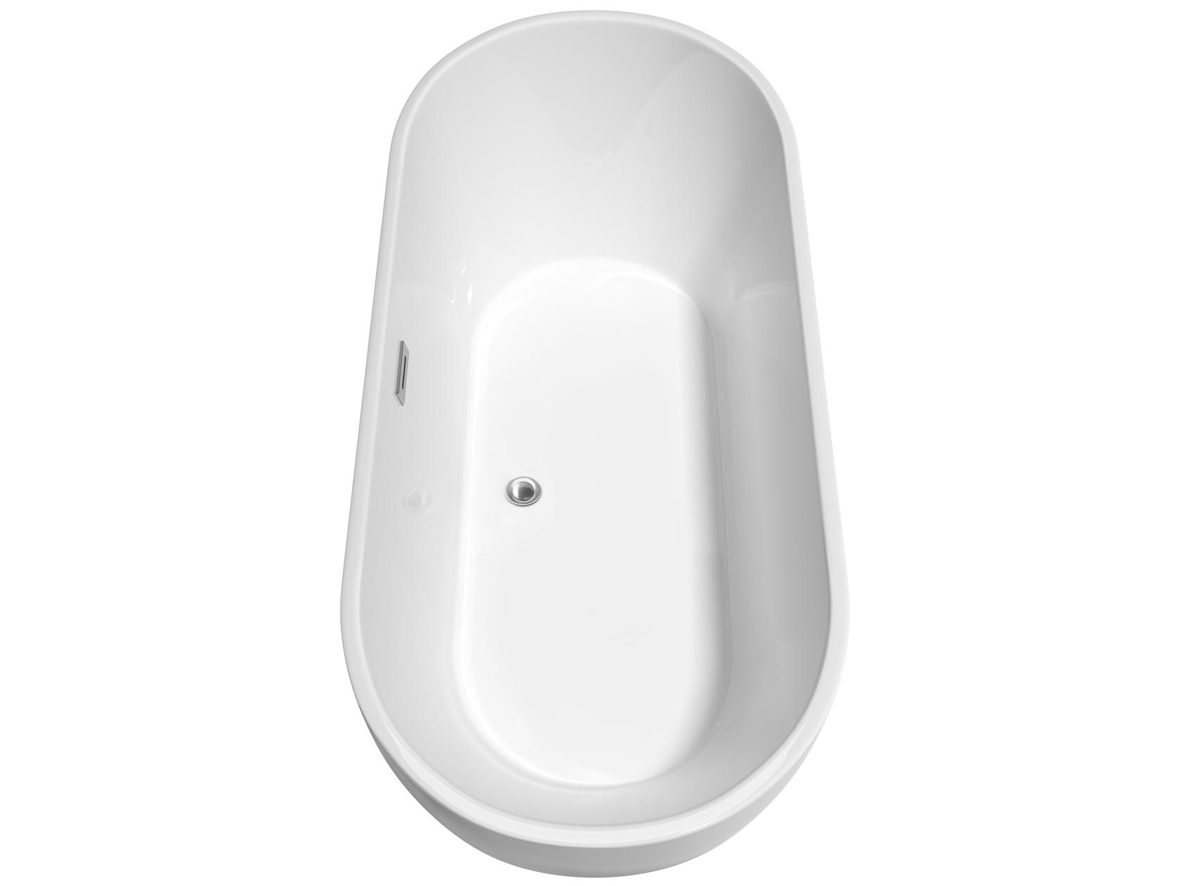 Wyndham Collection Brooklyn White Bathtub with Polished Chrome Trim and Floor Mounted Faucet