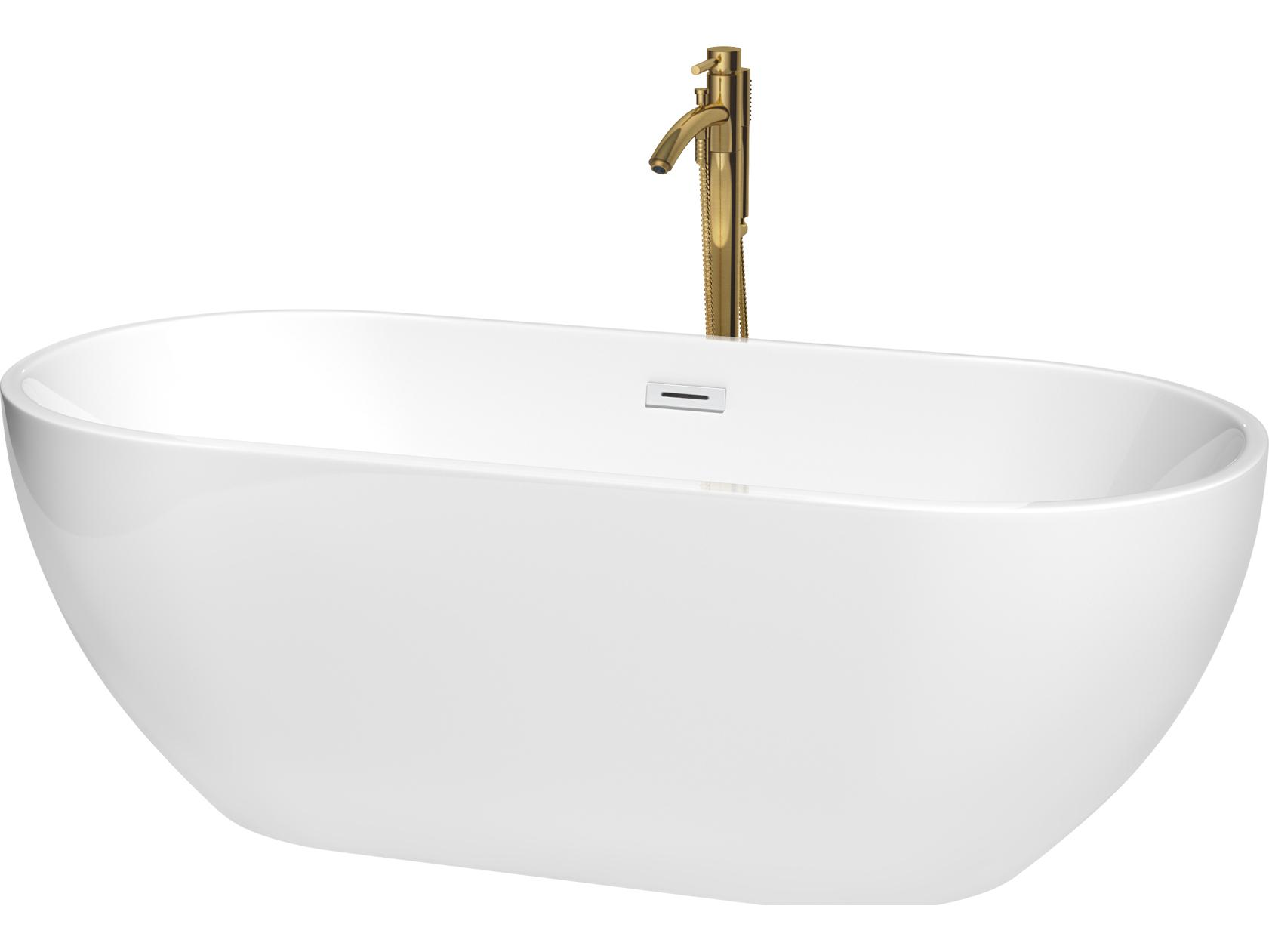 Wyndham Collection Brooklyn White Bathtub with Shiny White Trim and Floor Mounted Faucet