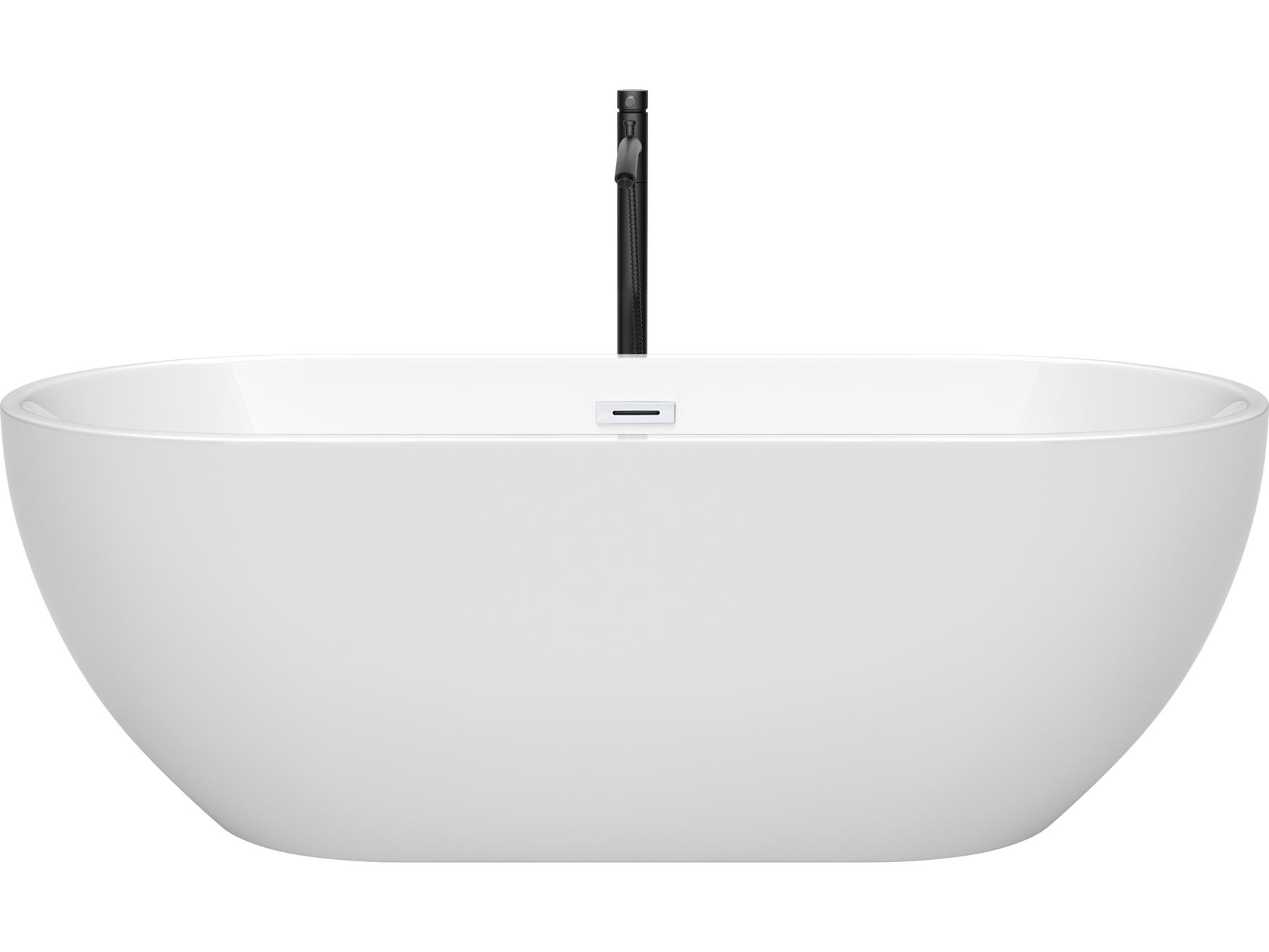 Wyndham Collection Brooklyn White Bathtub with Shiny White Trim and Floor Mounted Faucet