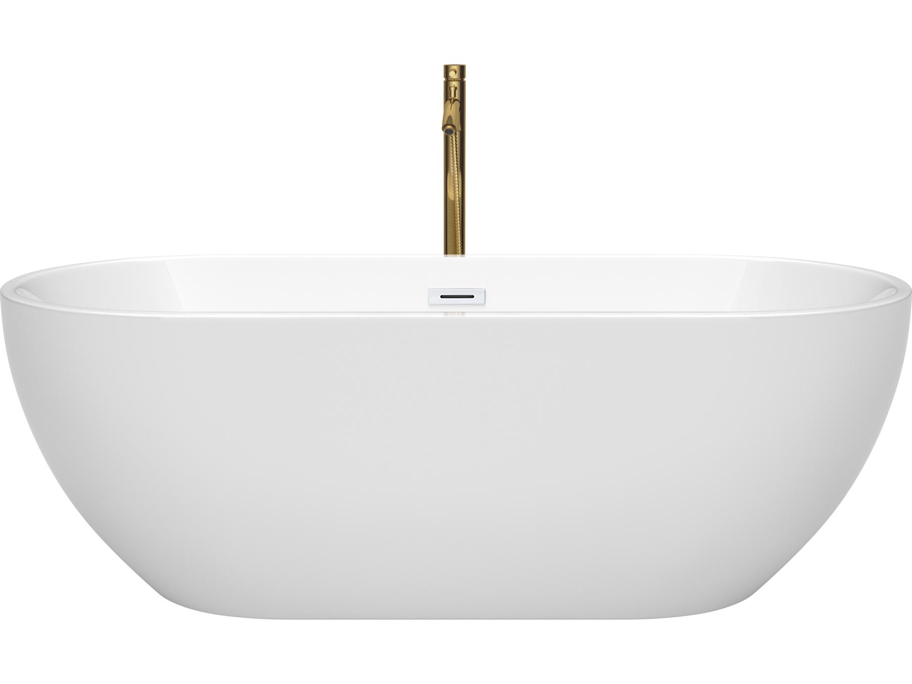 Wyndham Collection Brooklyn White Bathtub with Shiny White Trim and Floor Mounted Faucet