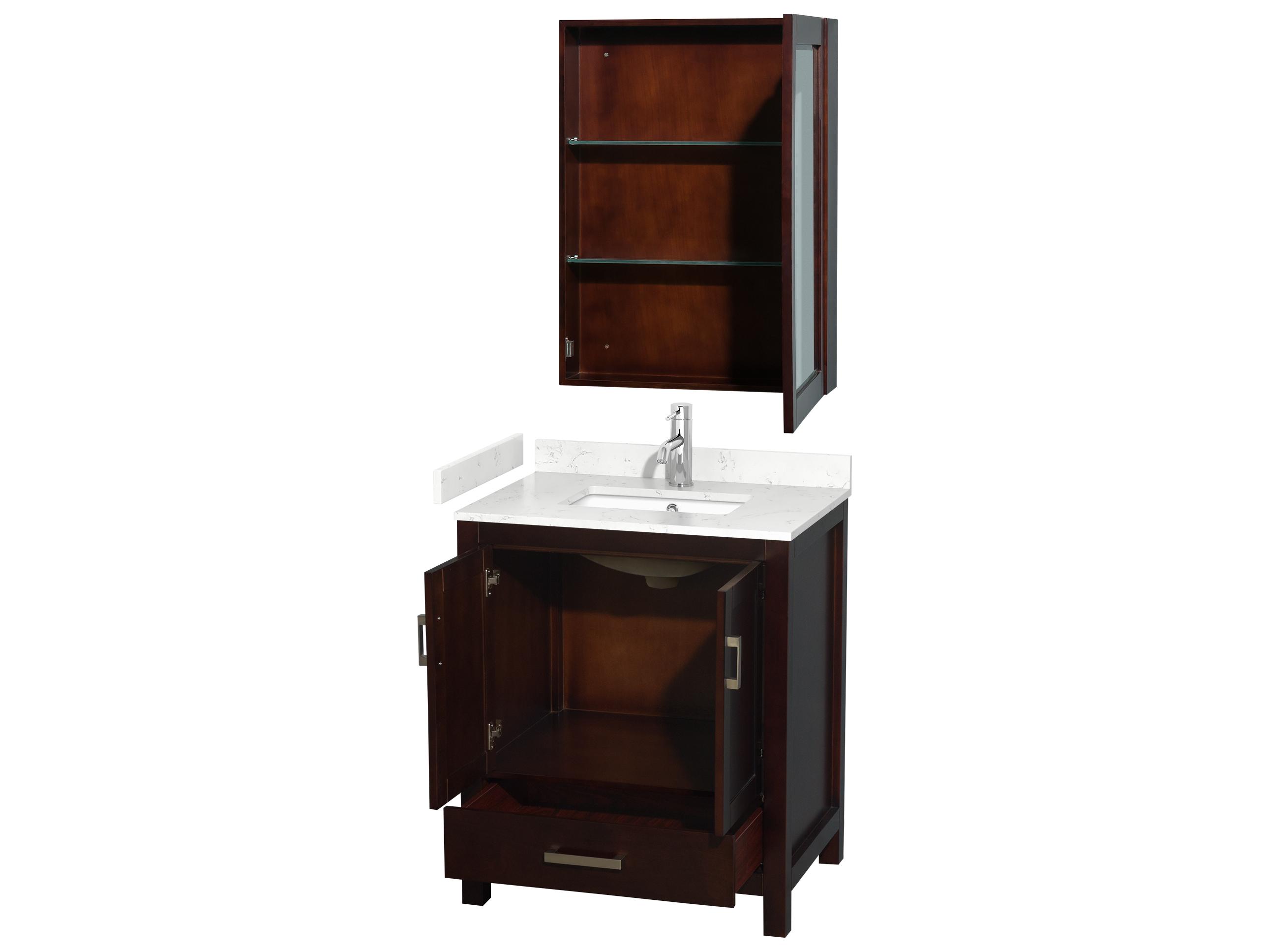 Wyndham Collection Sheffield 30" Espresso Vanity with Medicine Cabinet