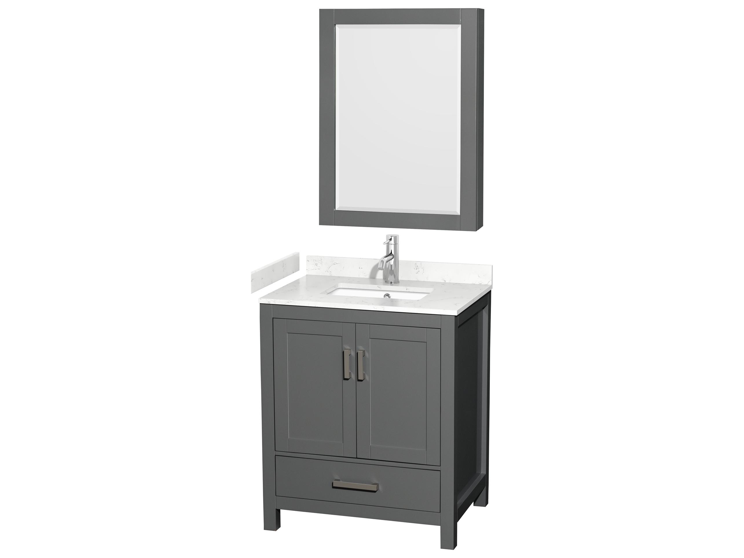 Wyndham Collection Sheffield 30" Dark Gray Vanity with Medicine Cabinet