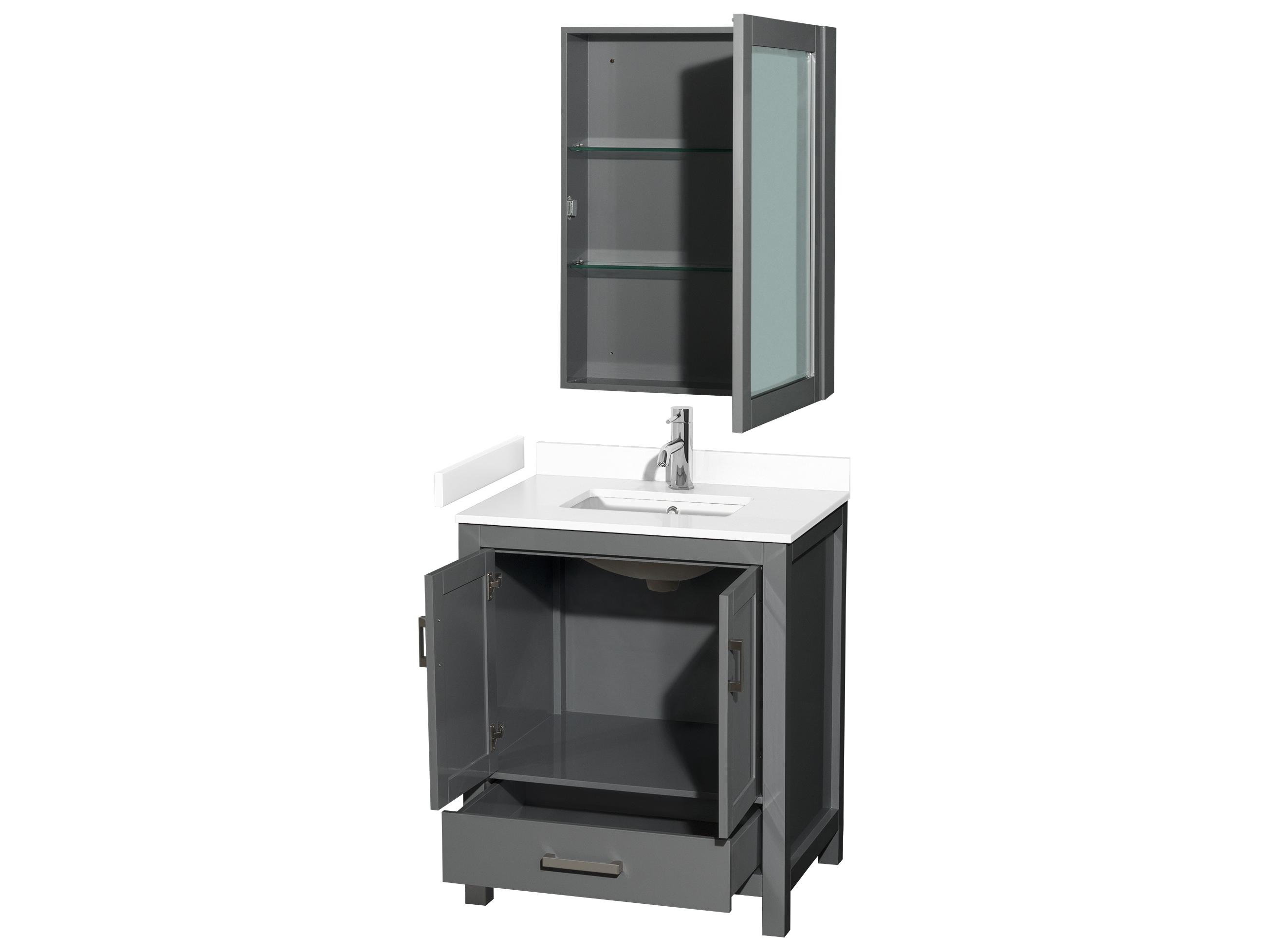 Wyndham Collection Sheffield 30" Dark Gray Vanity with Medicine Cabinet