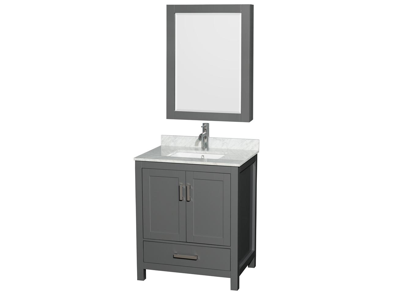Wyndham Collection Sheffield 30" Dark Gray Vanity with Medicine Cabinet