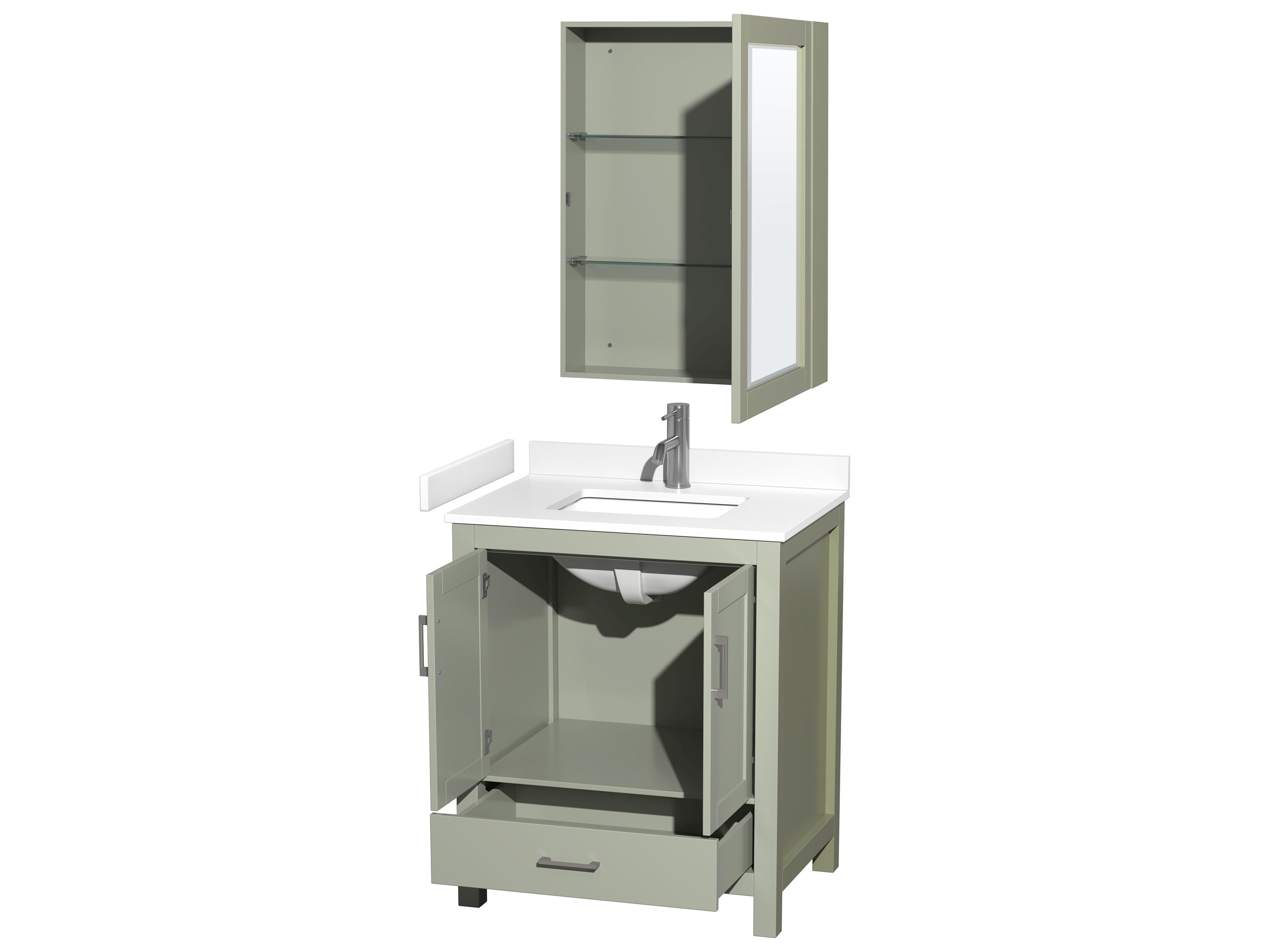 Wyndham Collection Sheffield 30" Light Green Vanity with Medicine Cabinet
