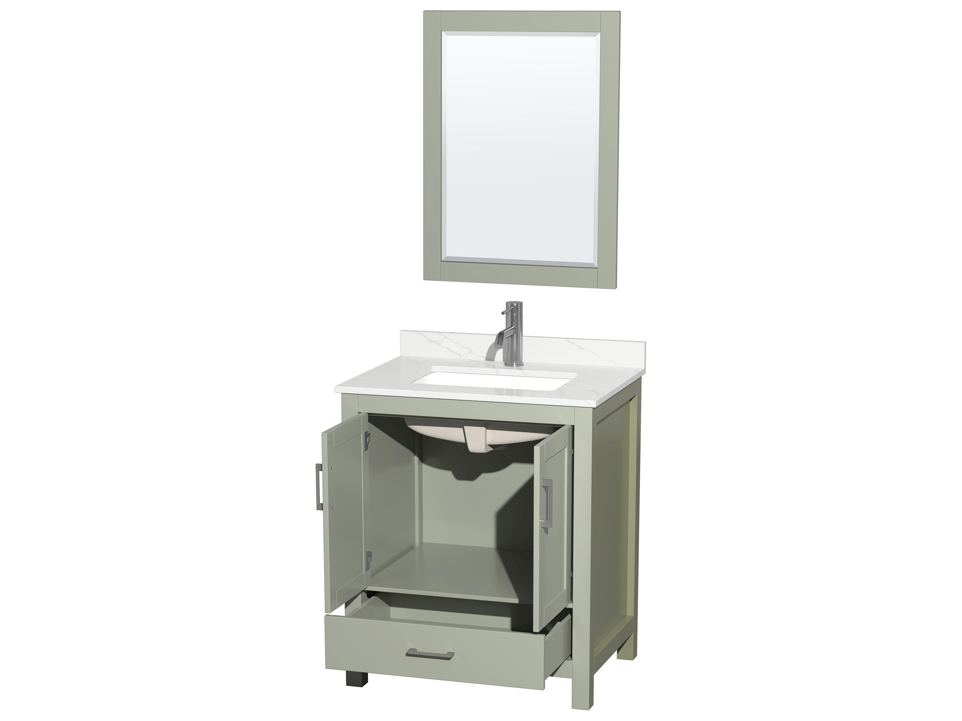 Wyndham Collection Sheffield 30" Light Green Vanity with 24" Mirror