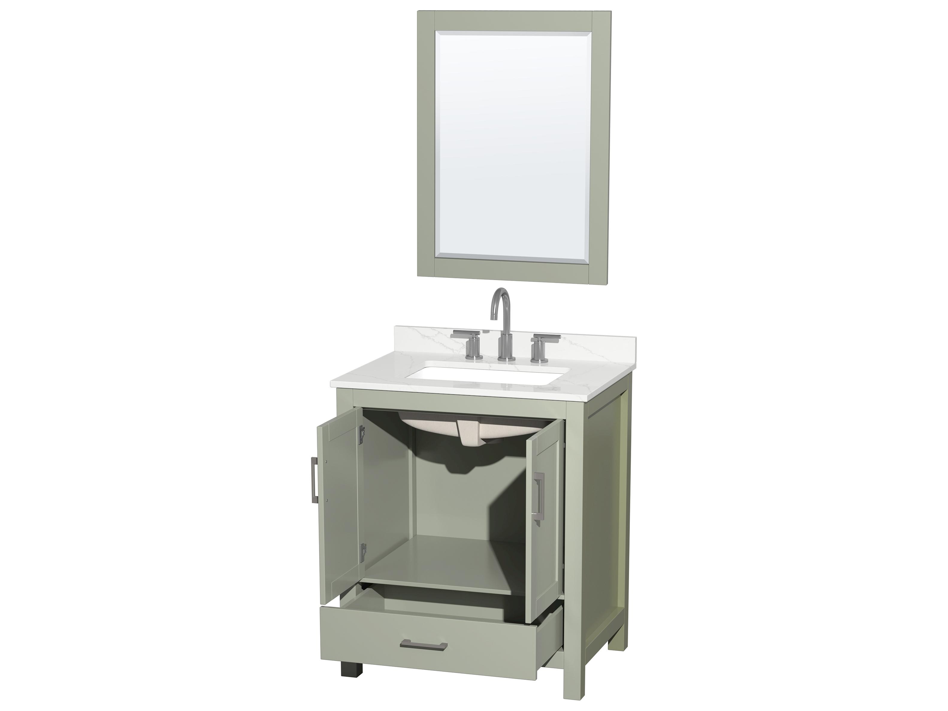 Wyndham Collection Sheffield 30" Light Green Vanity with 24" Mirror