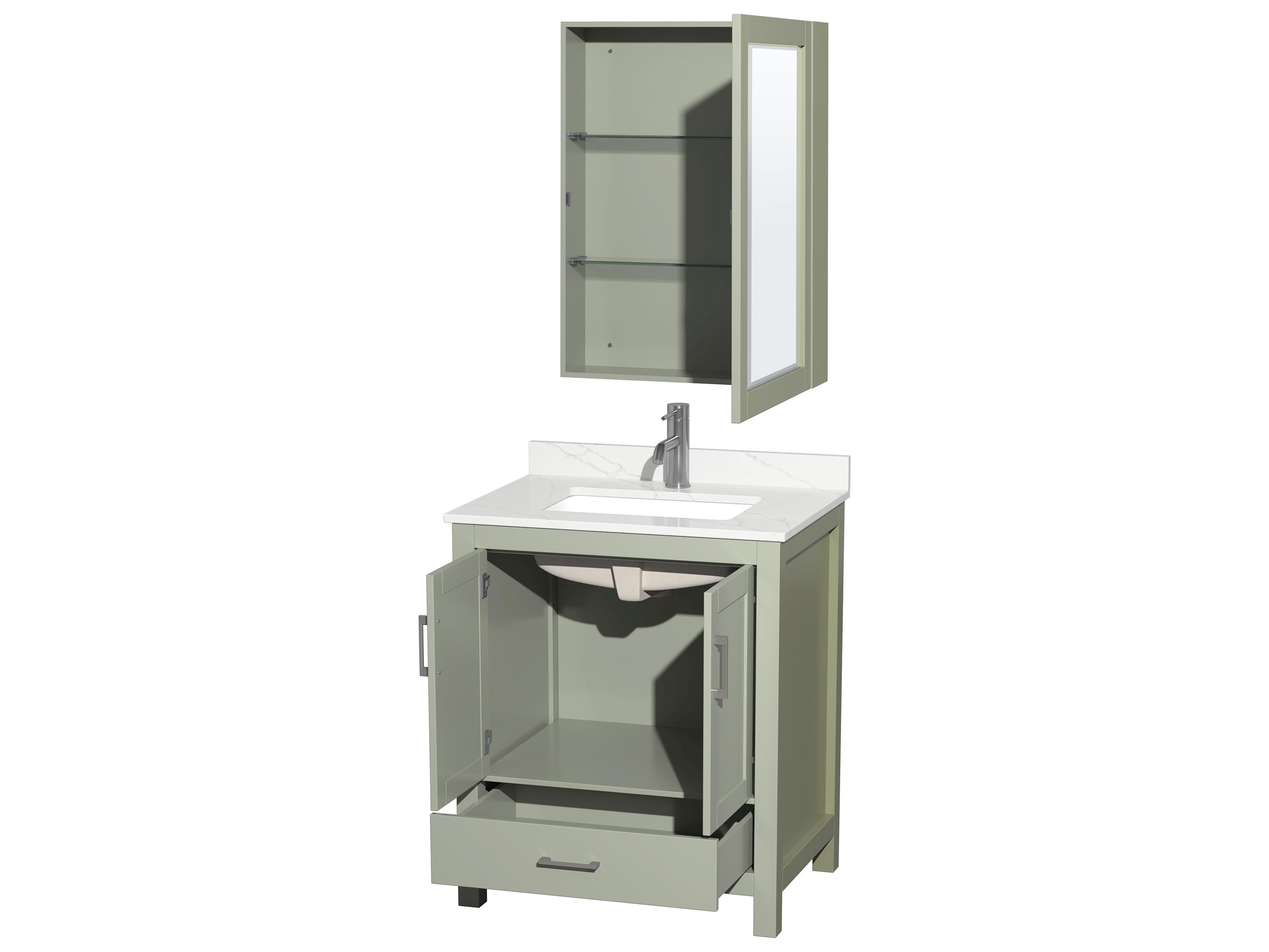 Wyndham Collection Sheffield 30" Light Green Vanity with Medicine Cabinet