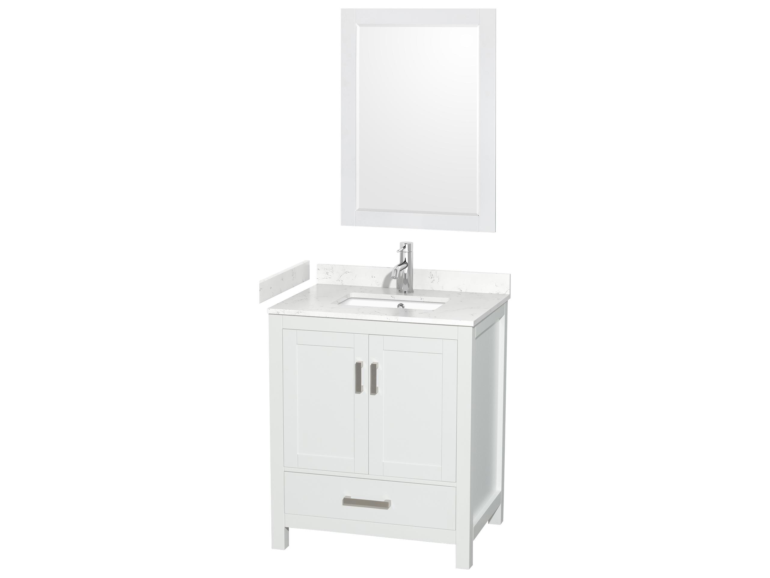 Wyndham Collection Sheffield 30" White Vanity with 24" Mirror