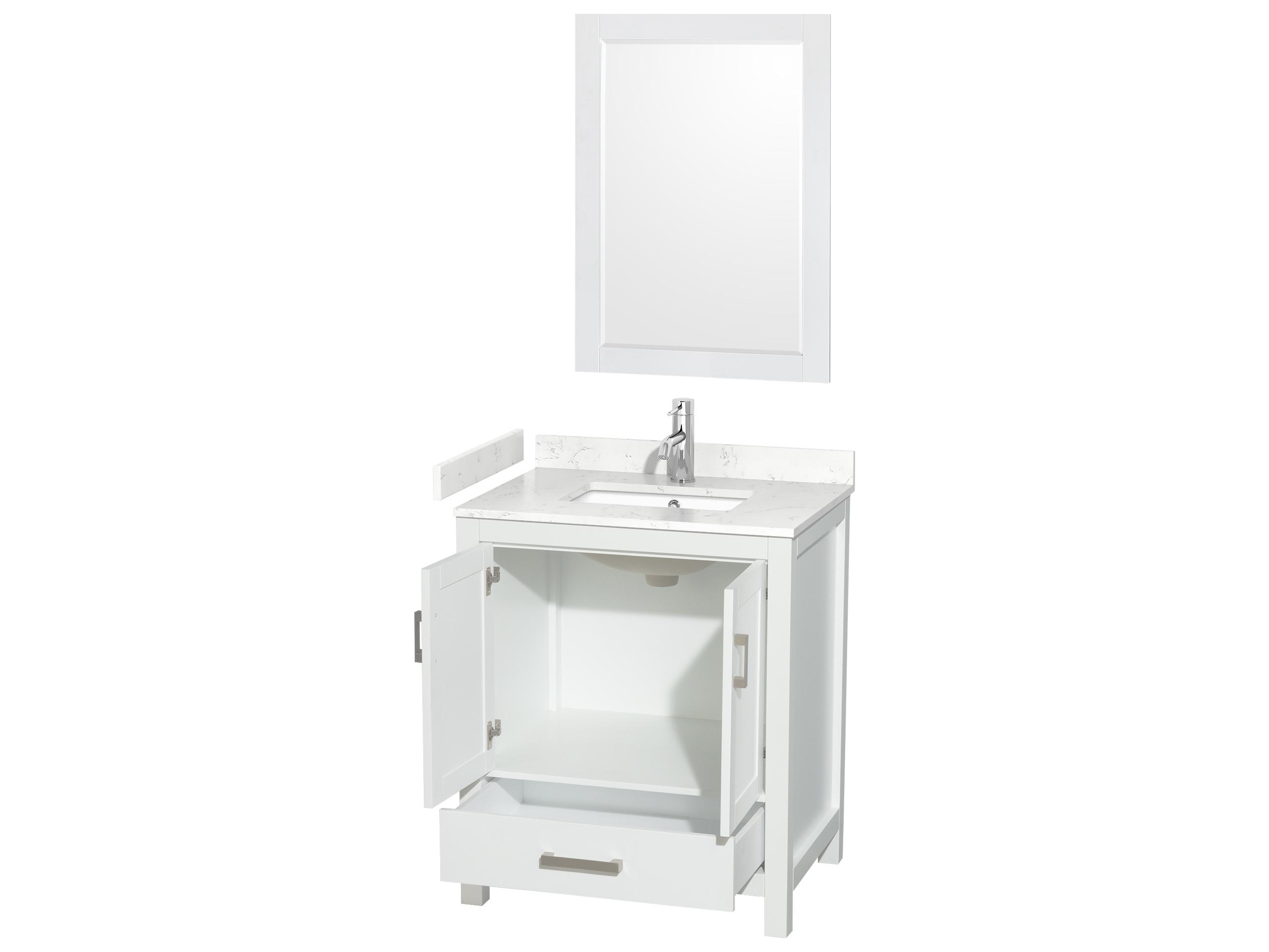 Wyndham Collection Sheffield 30" White Vanity with 24" Mirror