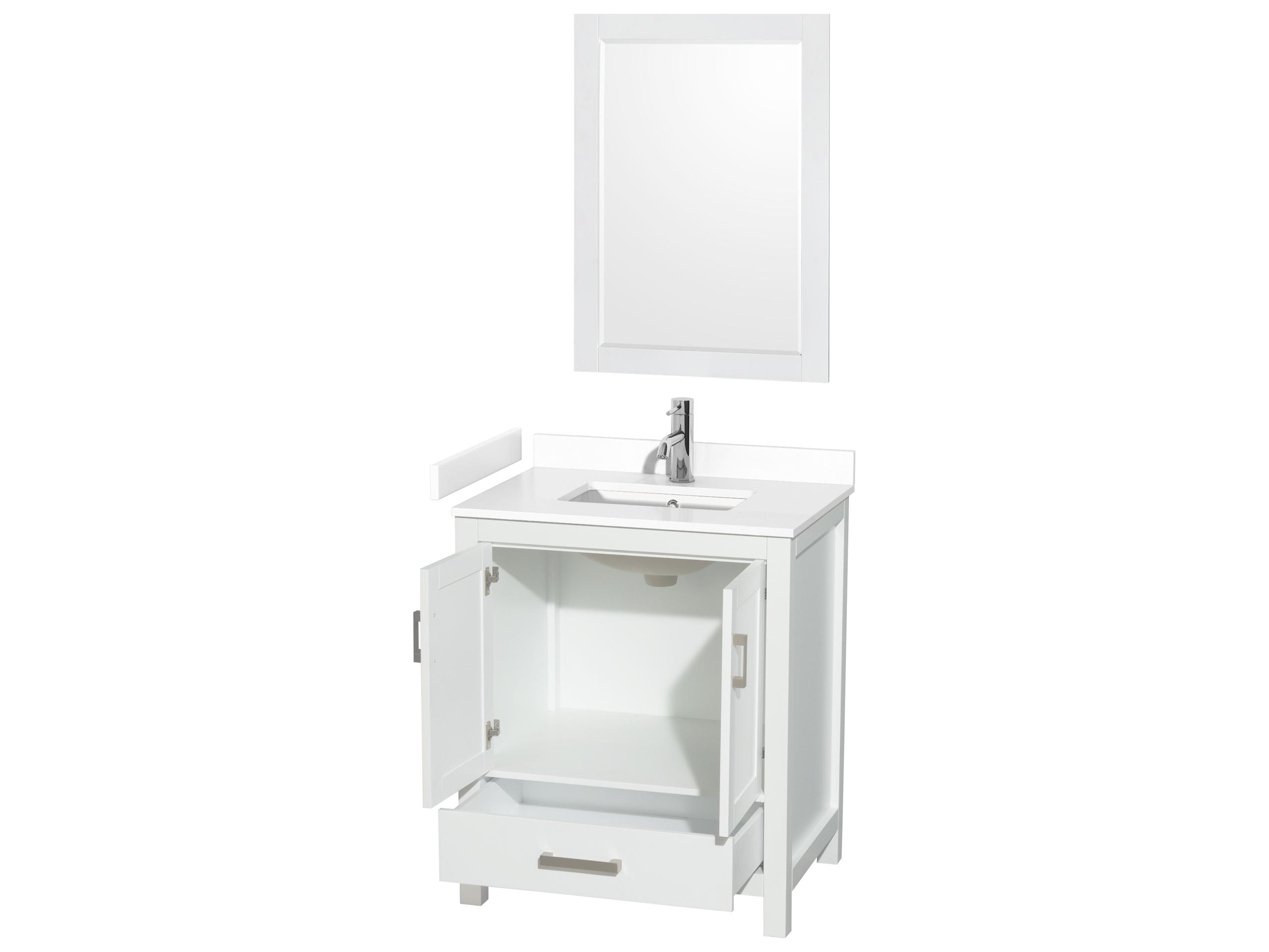 Wyndham Collection Sheffield 30" White Vanity with 24" Mirror