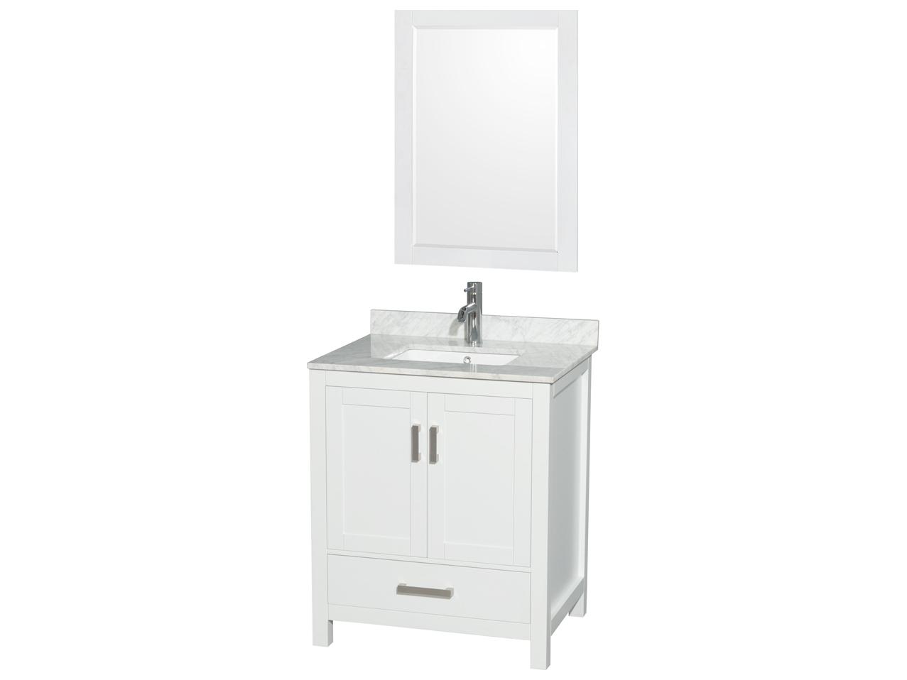 Wyndham Collection Sheffield 30" White Vanity with 24" Mirror