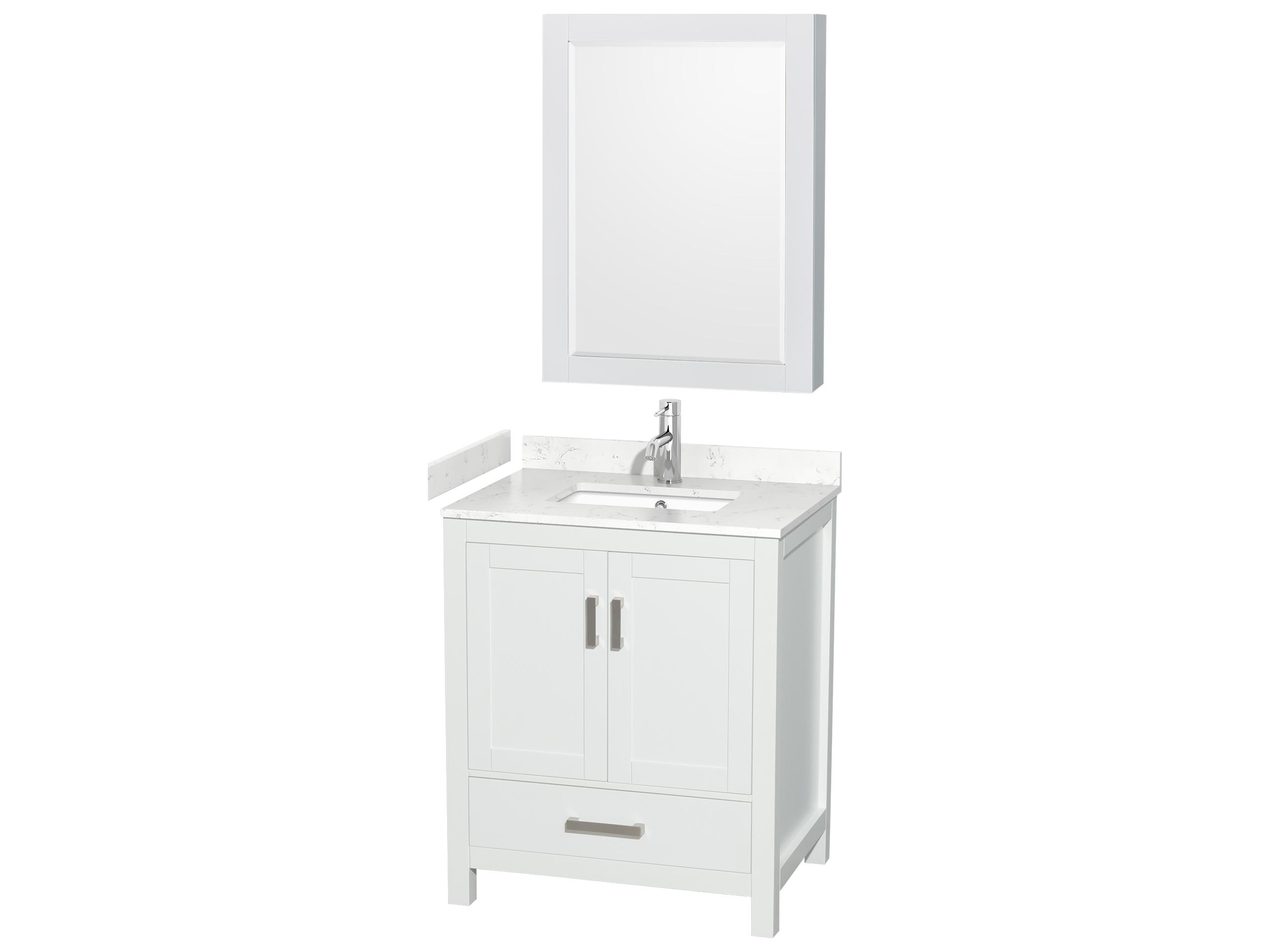 Wyndham Collection Sheffield 30" White Vanity with Medicine Cabinet