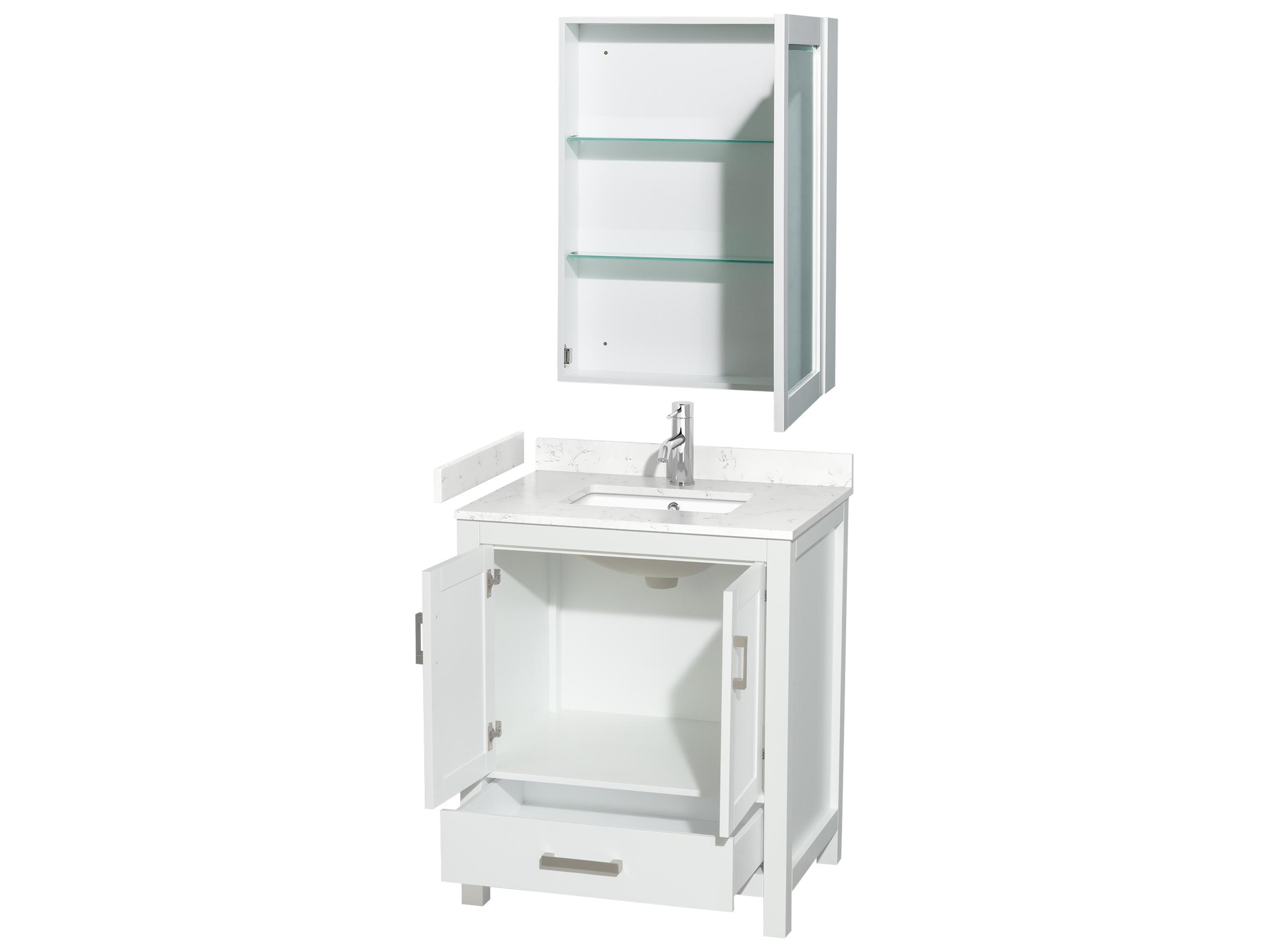 Wyndham Collection Sheffield 30" White Vanity with Medicine Cabinet