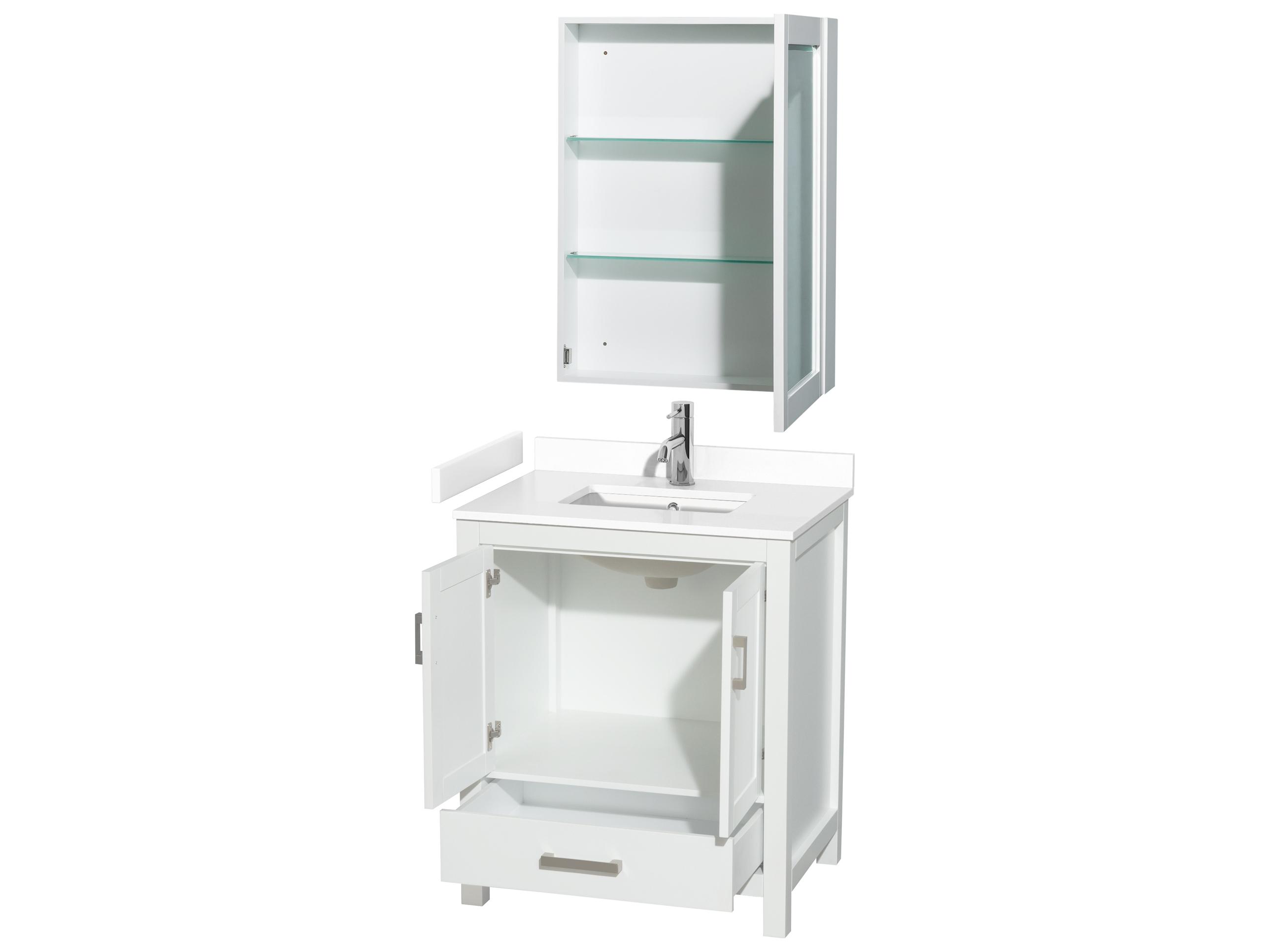 Wyndham Collection Sheffield 30" White Vanity with Medicine Cabinet