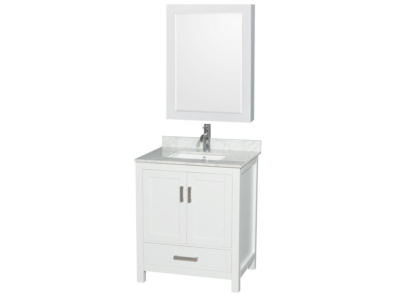 Wyndham Collection Sheffield 30" White Vanity with Medicine Cabinet