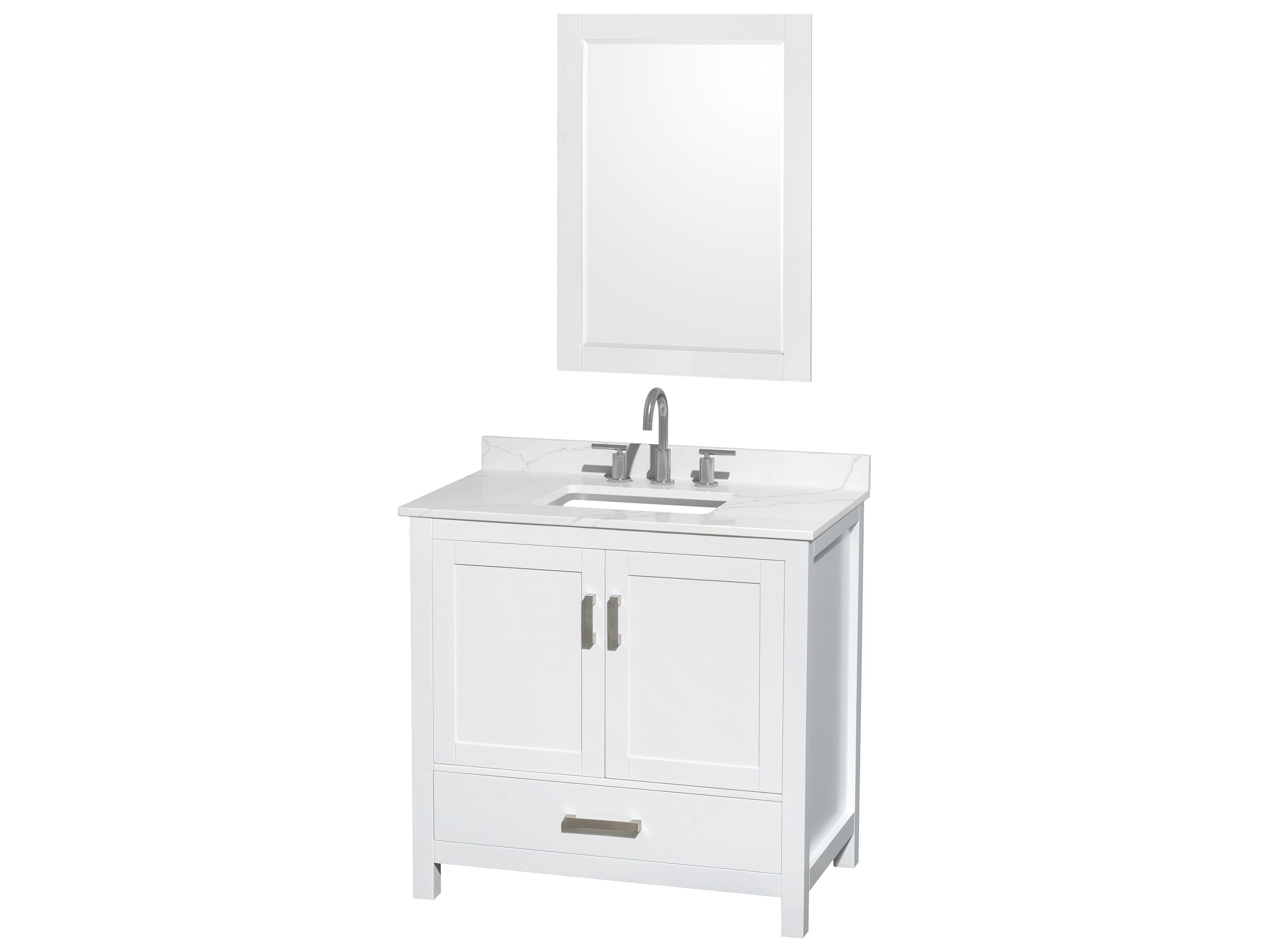 Wyndham Collection Sheffield 30" White Vanity with 24" Mirror