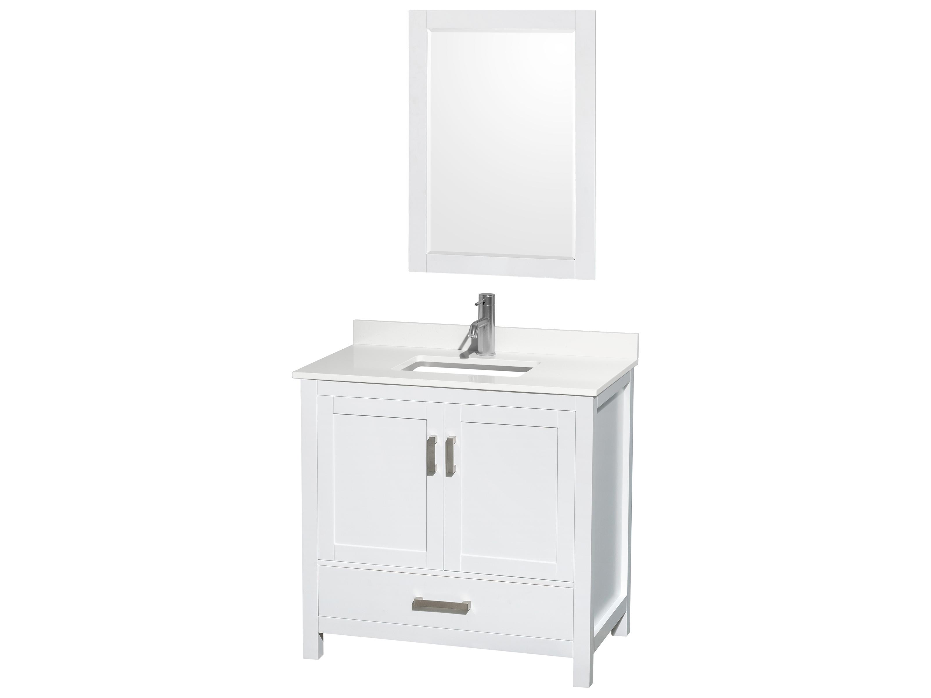 Wyndham Collection Sheffield 30" White Vanity with 24" Mirror