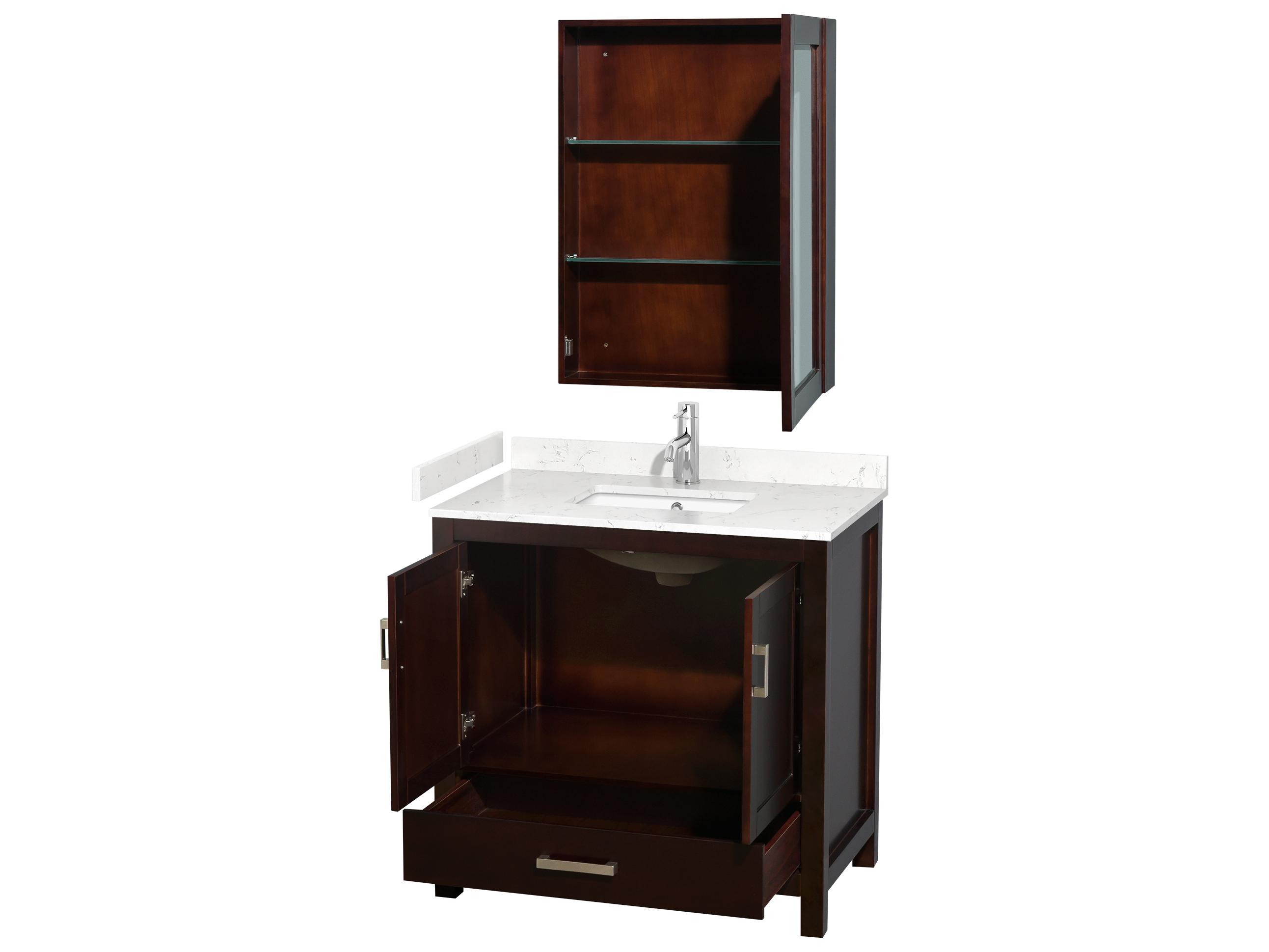Wyndham Collection Sheffield 36" Espresso Vanity with Medicine Cabinet