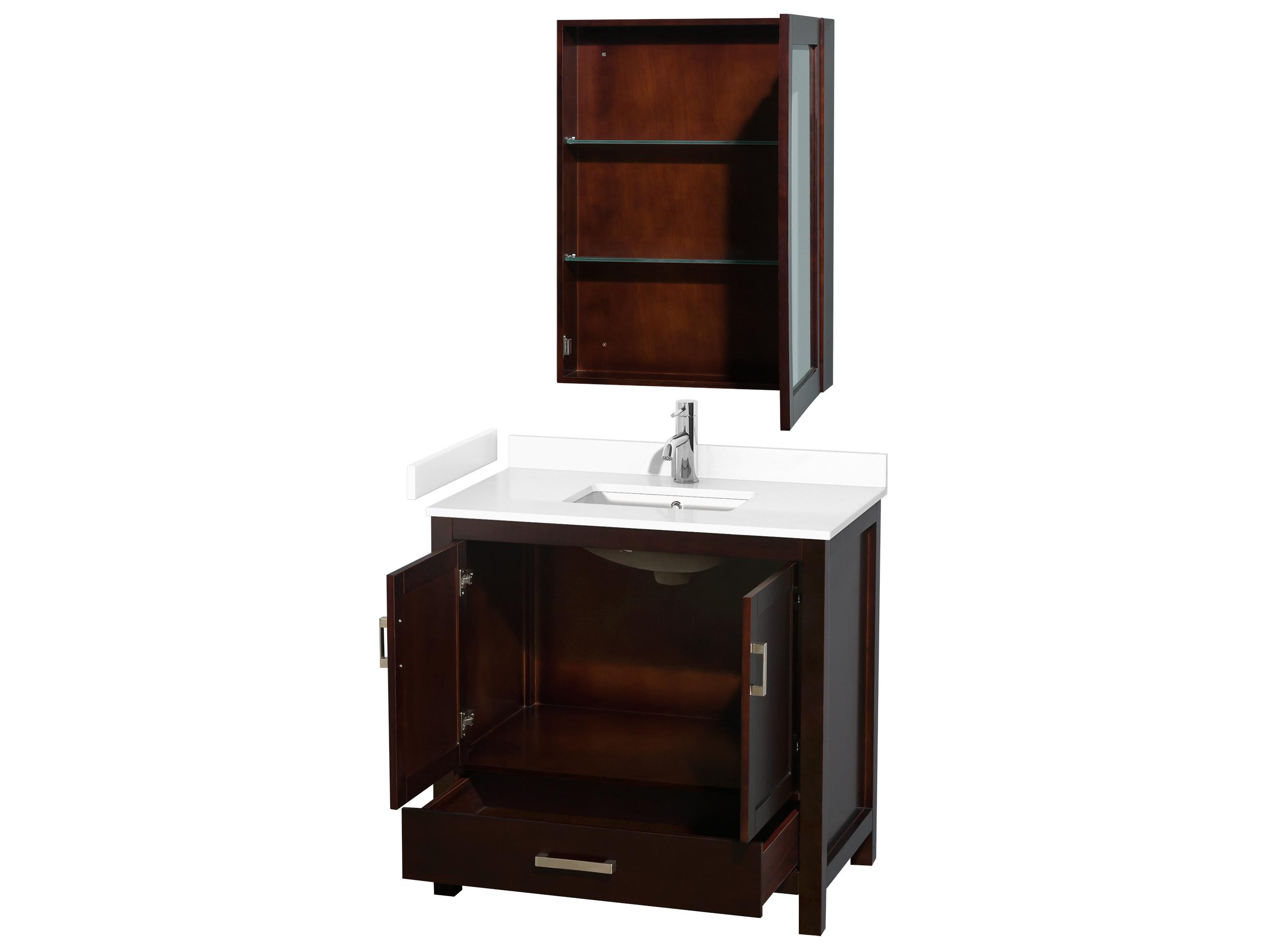 Wyndham Collection Sheffield 36" Espresso Vanity with Medicine Cabinet