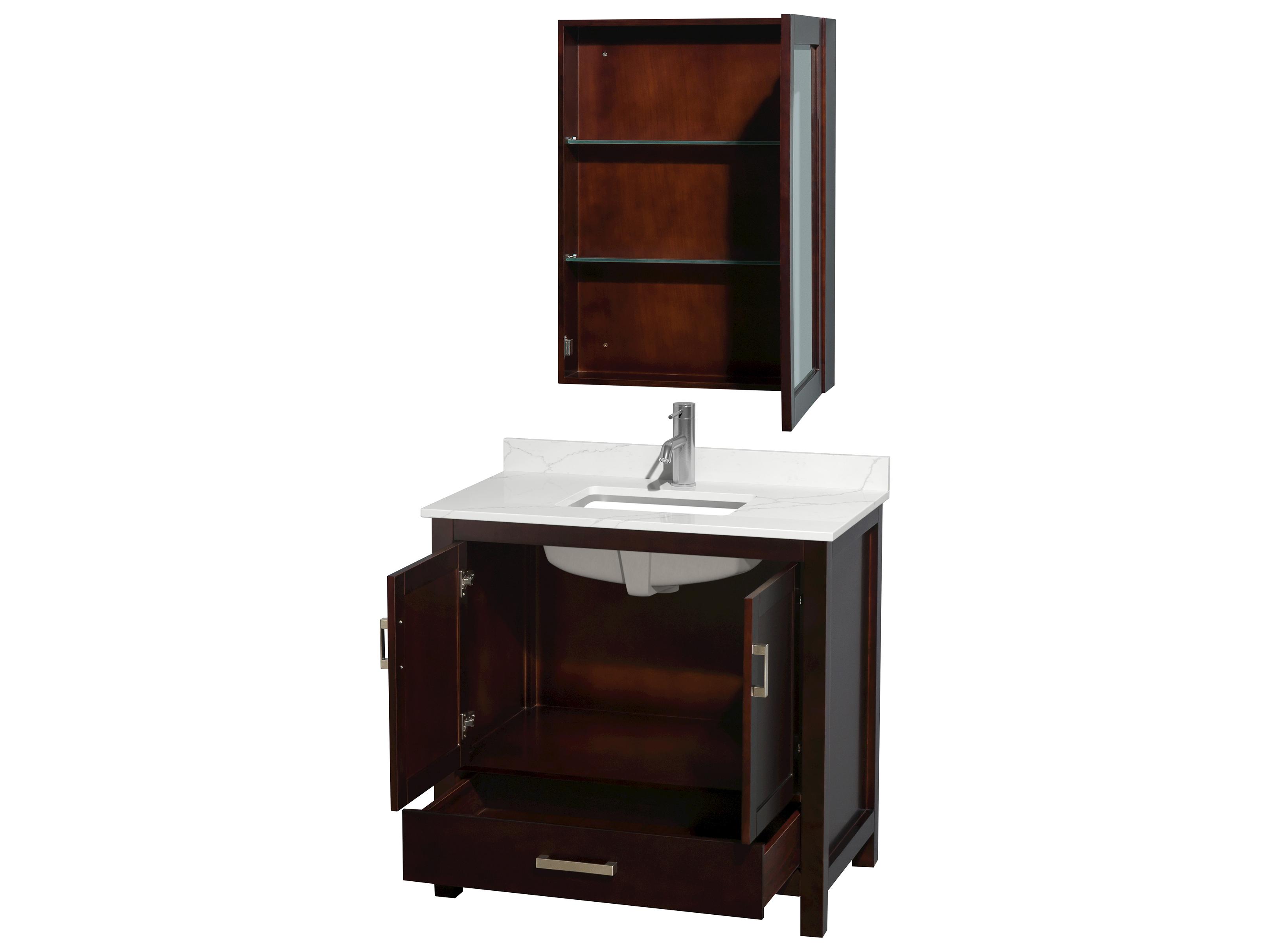 Wyndham Collection Sheffield 36" Espresso Vanity with Medicine Cabinet