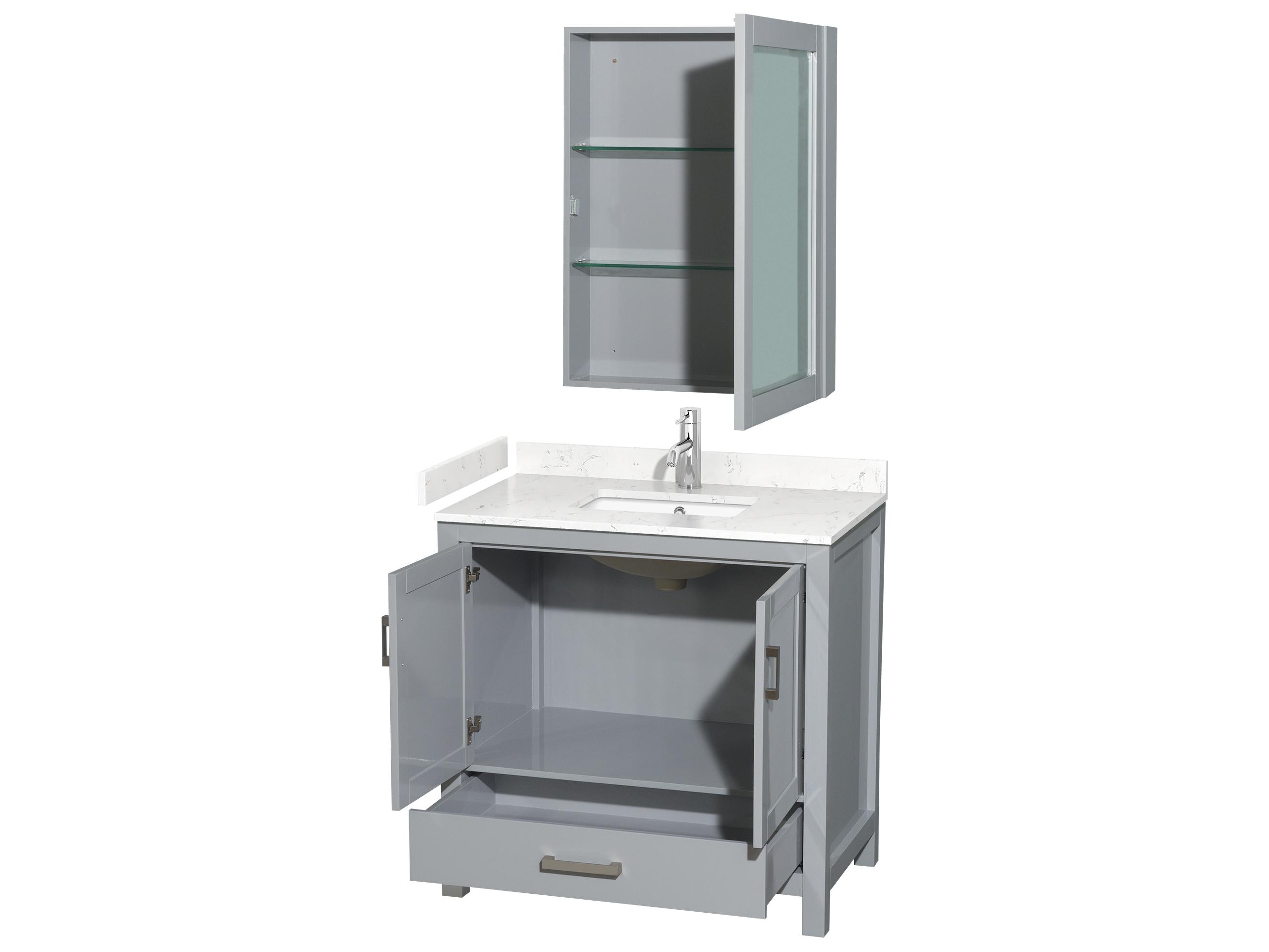 Wyndham Collection Sheffield 36" Gray Vanity with Medicine Cabinet