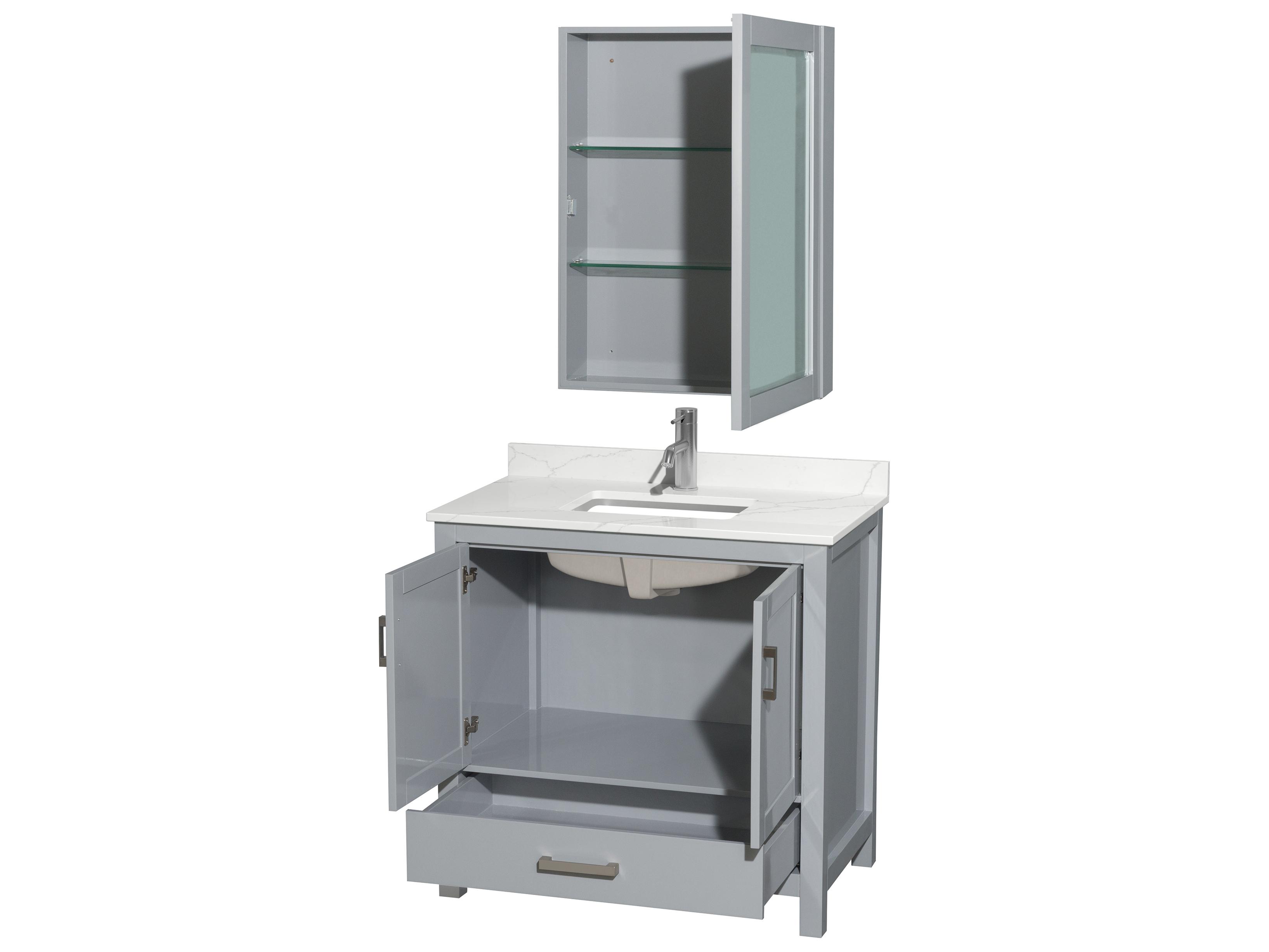Wyndham Collection Sheffield 36" Gray Vanity with Medicine Cabinet