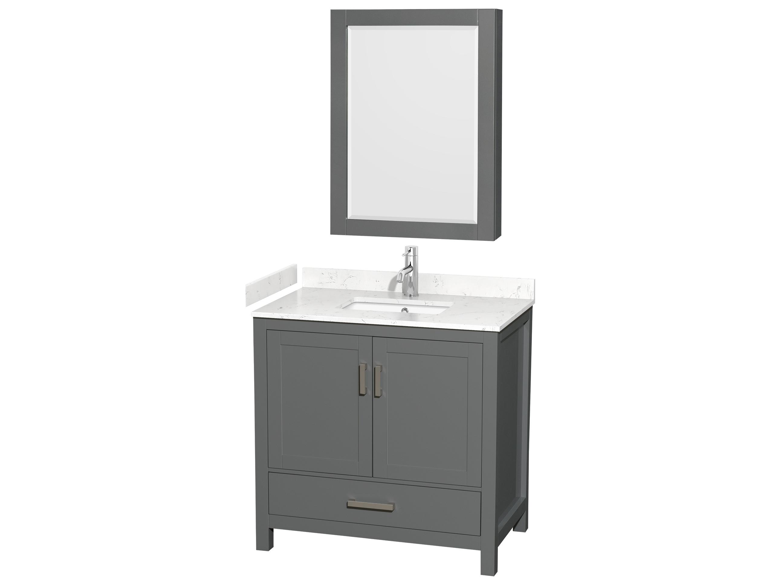 Wyndham Collection Sheffield 36" Dark Gray Vanity with Medicine Cabinet