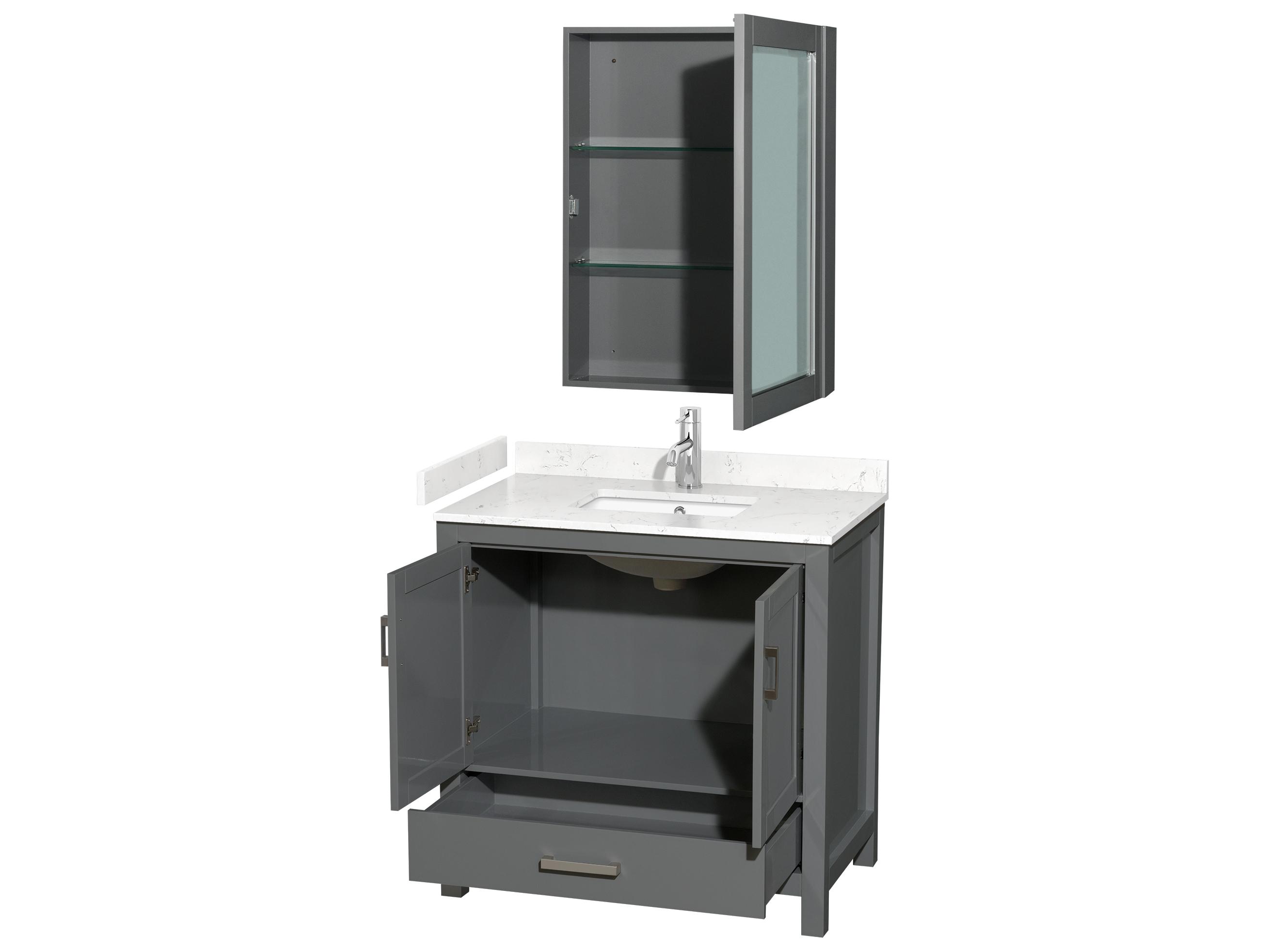 Wyndham Collection Sheffield 36" Dark Gray Vanity with Medicine Cabinet