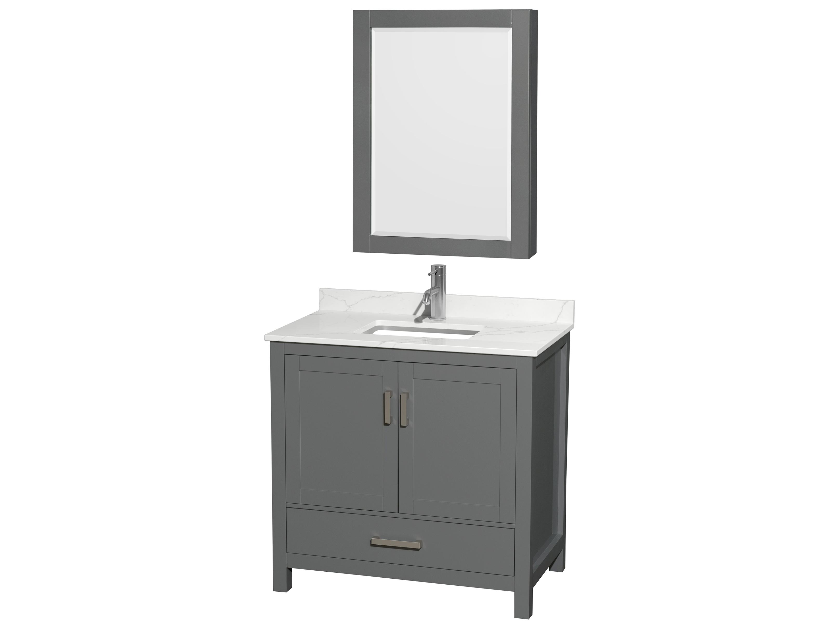 Wyndham Collection Sheffield 36" Dark Gray Vanity with Medicine Cabinet