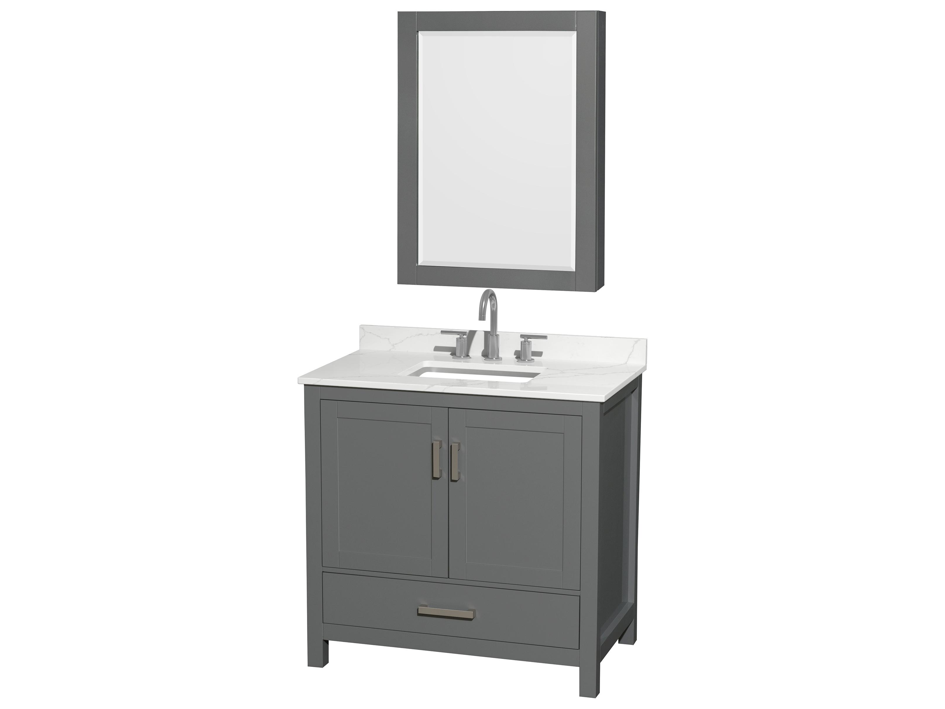Wyndham Collection Sheffield 36" Dark Gray Vanity with Medicine Cabinet