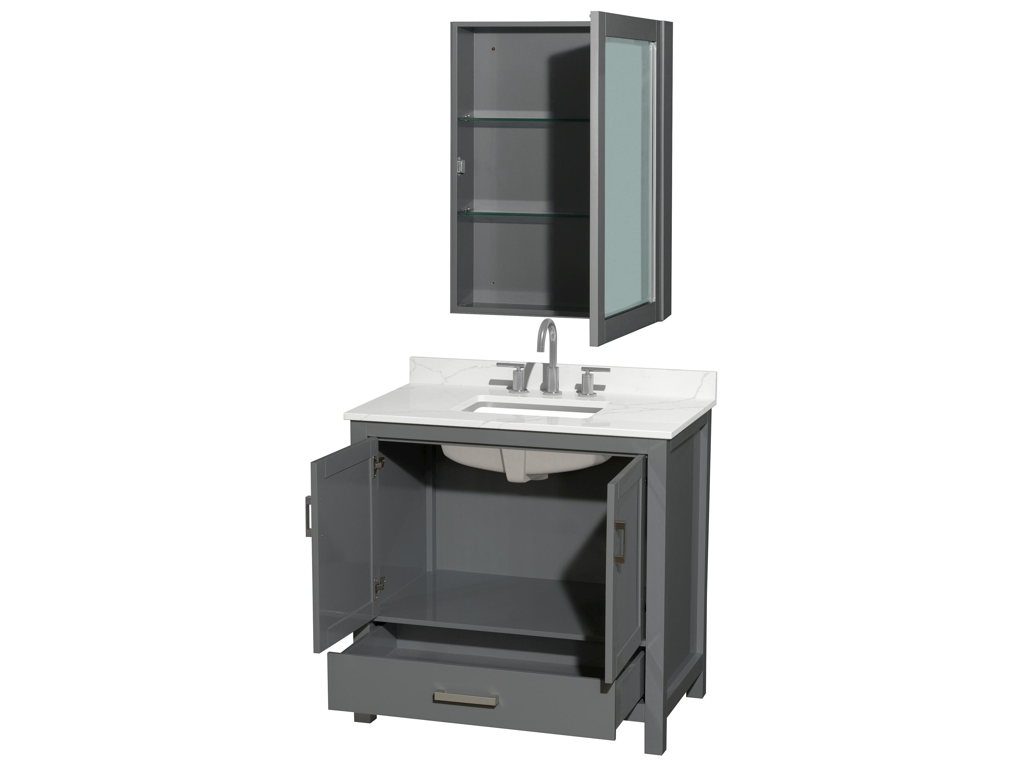 Wyndham Collection Sheffield 36" Dark Gray Vanity with Medicine Cabinet