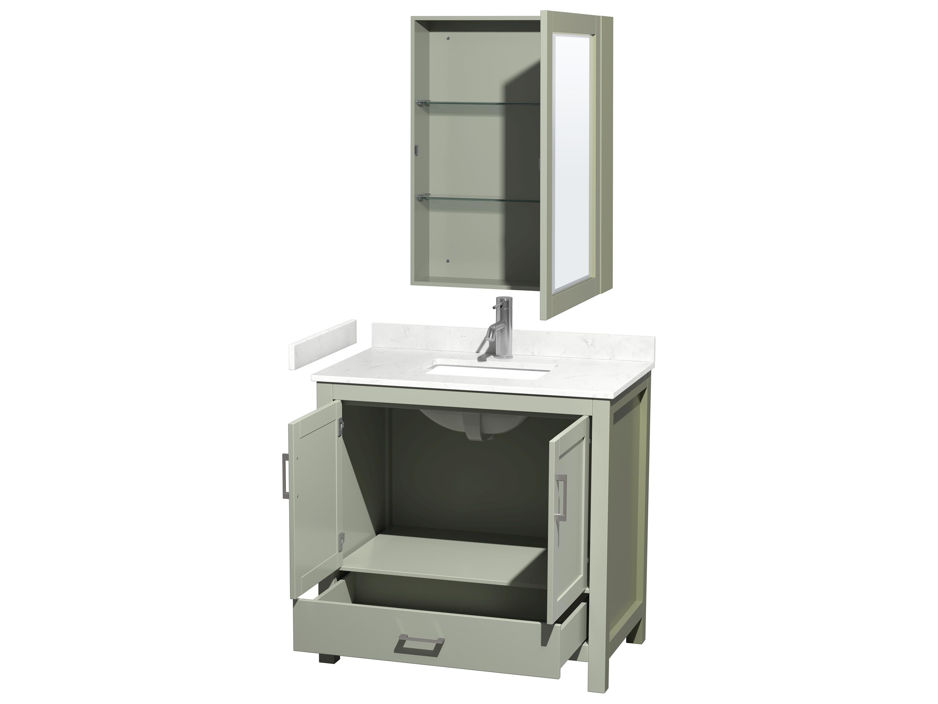 Wyndham Collection Sheffield 36" Light Green Vanity with Medicine Cabinet