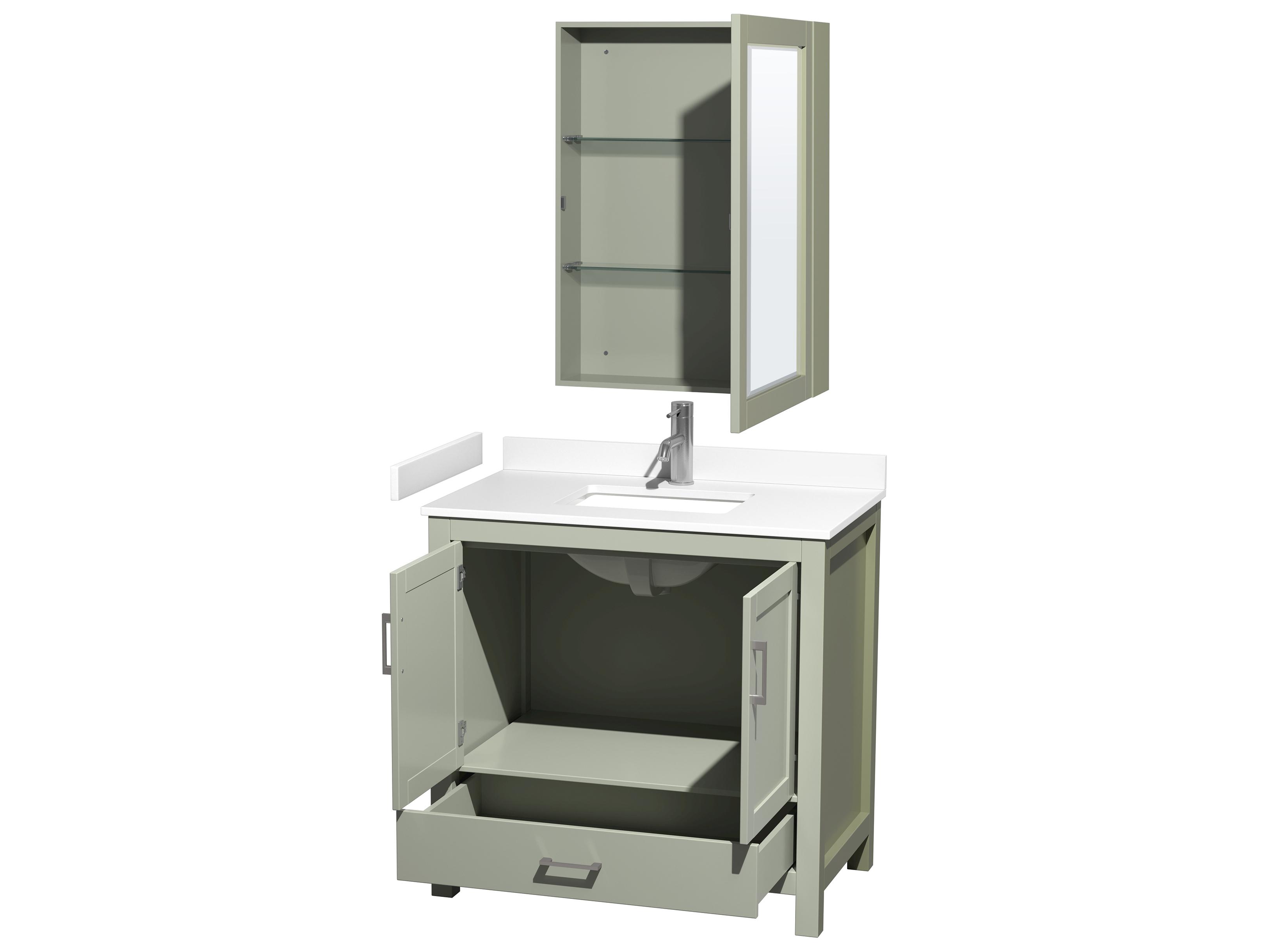 Wyndham Collection Sheffield 36" Light Green Vanity with Medicine Cabinet