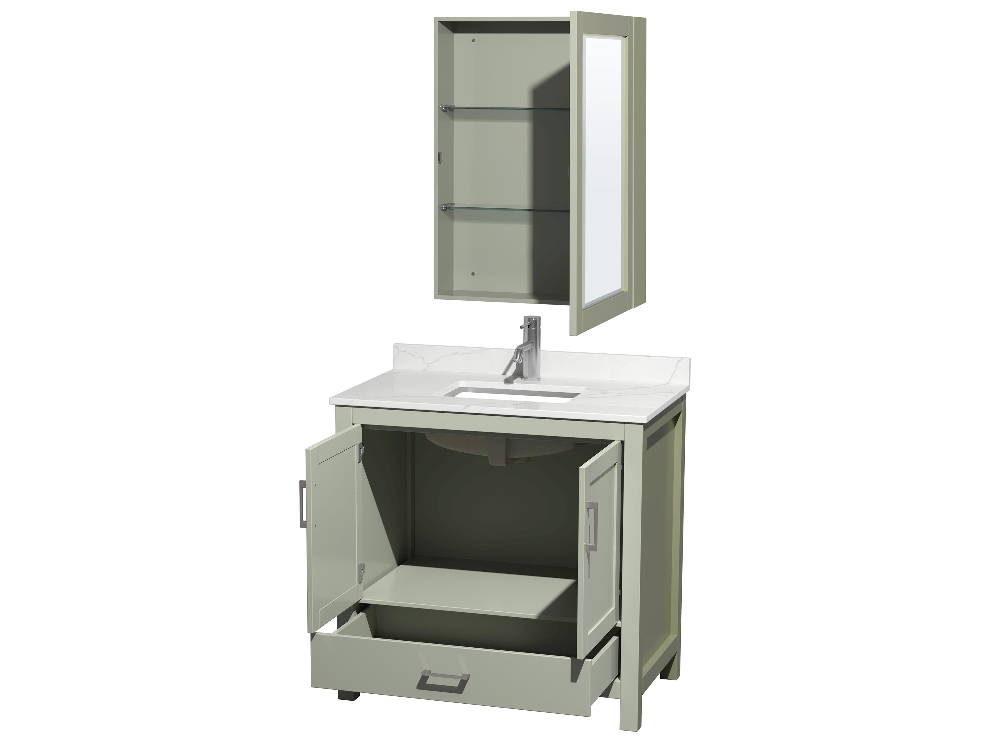 Wyndham Collection Sheffield 36" Light Green Vanity with Medicine Cabinet