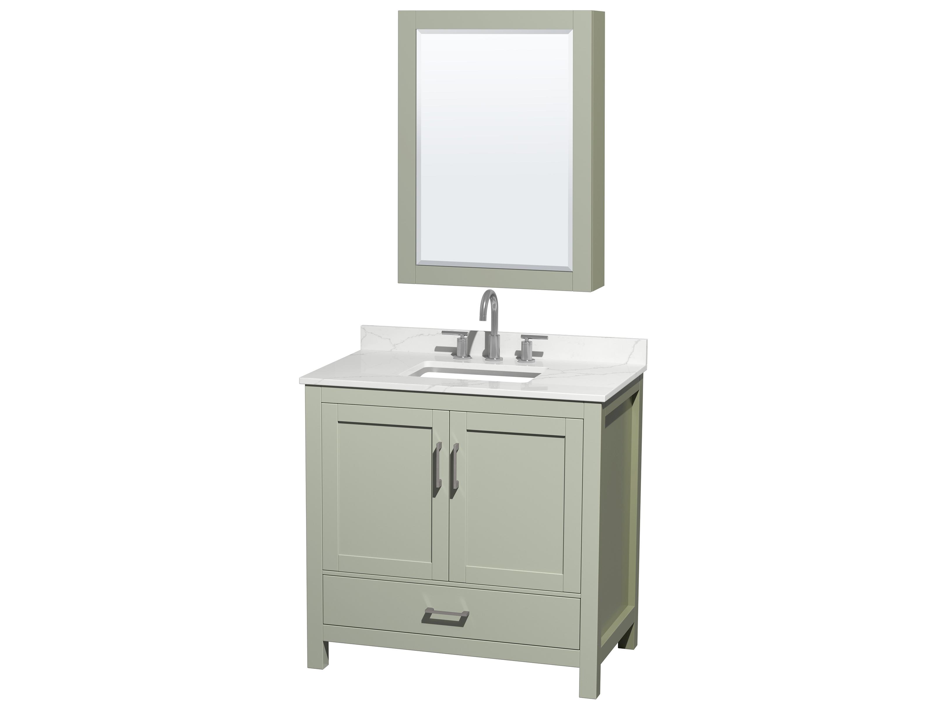 Wyndham Collection Sheffield 36" Light Green Vanity with Medicine Cabinet