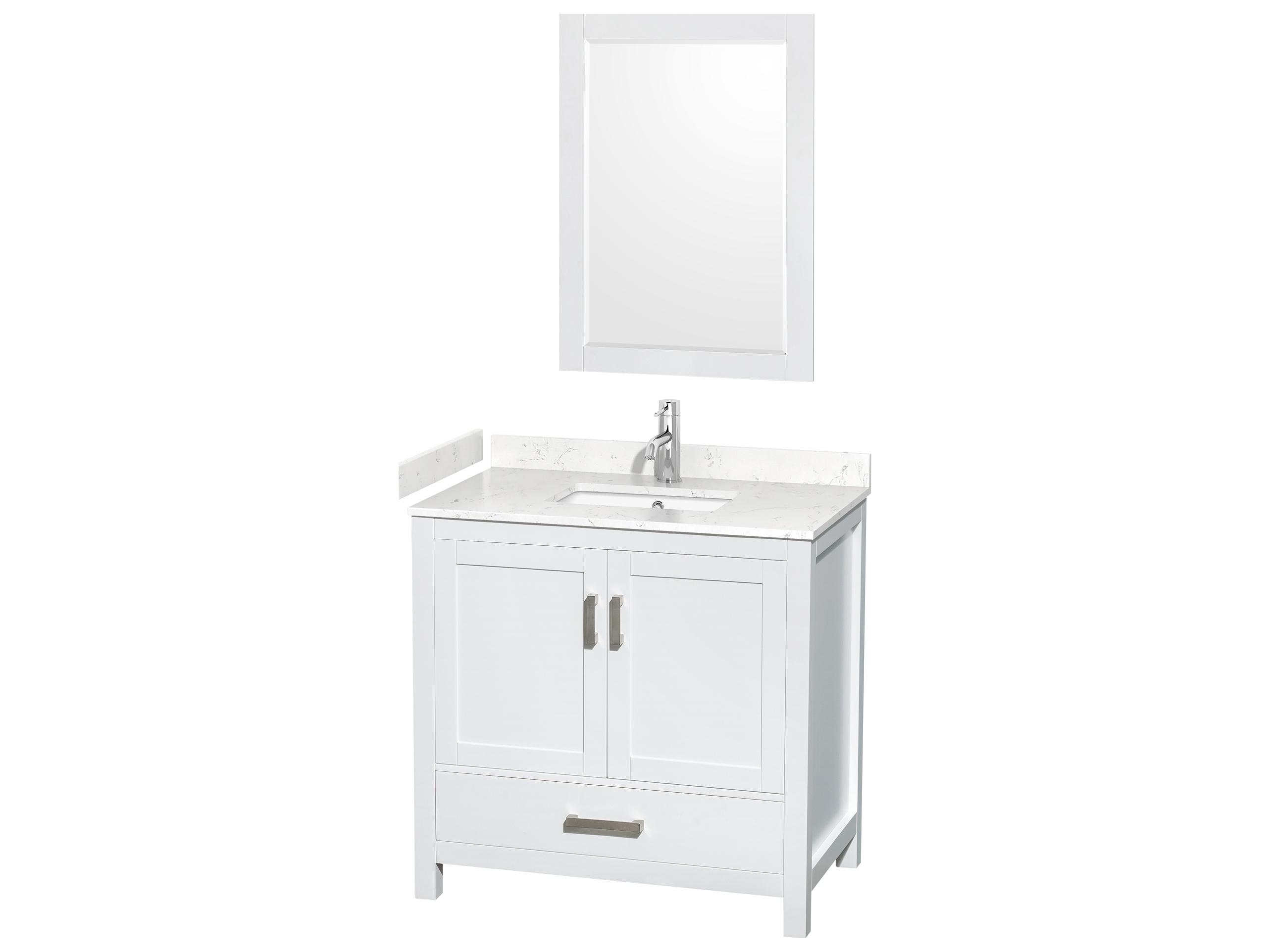 Wyndham Collection Sheffield 36" White Vanity with 24" Mirror