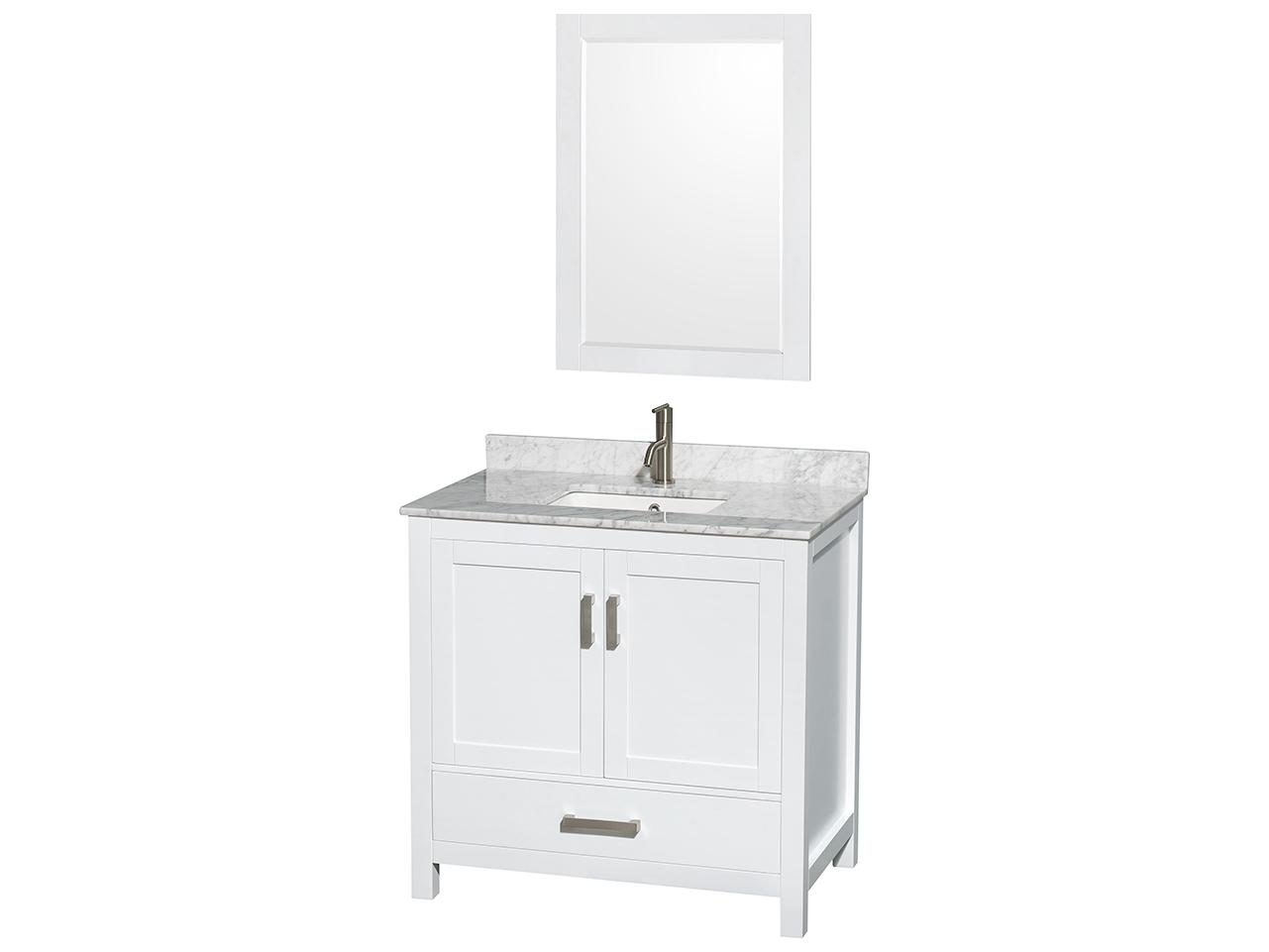 Wyndham Collection Sheffield 36" White Vanity with 24" Mirror