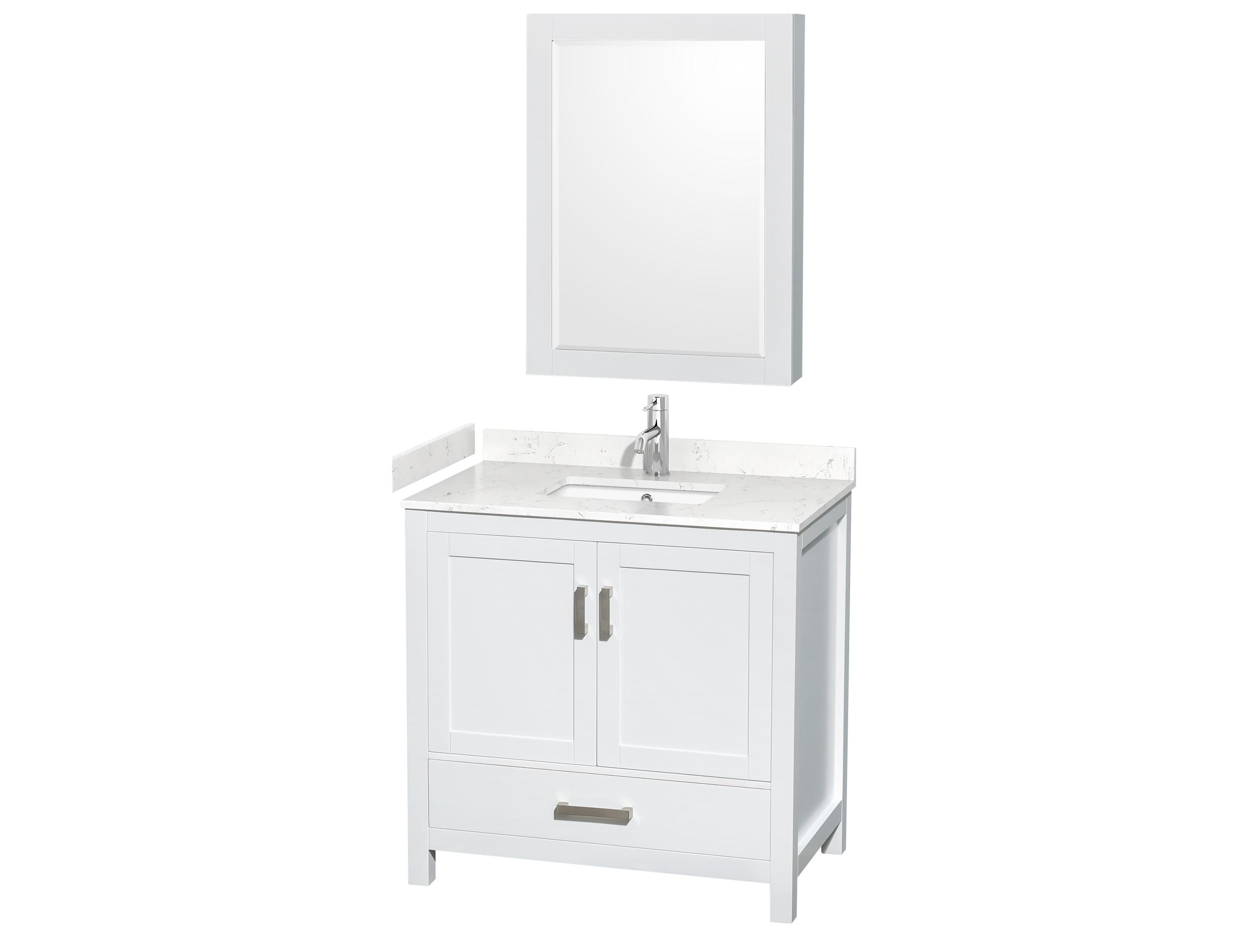 Wyndham Collection Sheffield 36" White Vanity with Medicine Cabinet