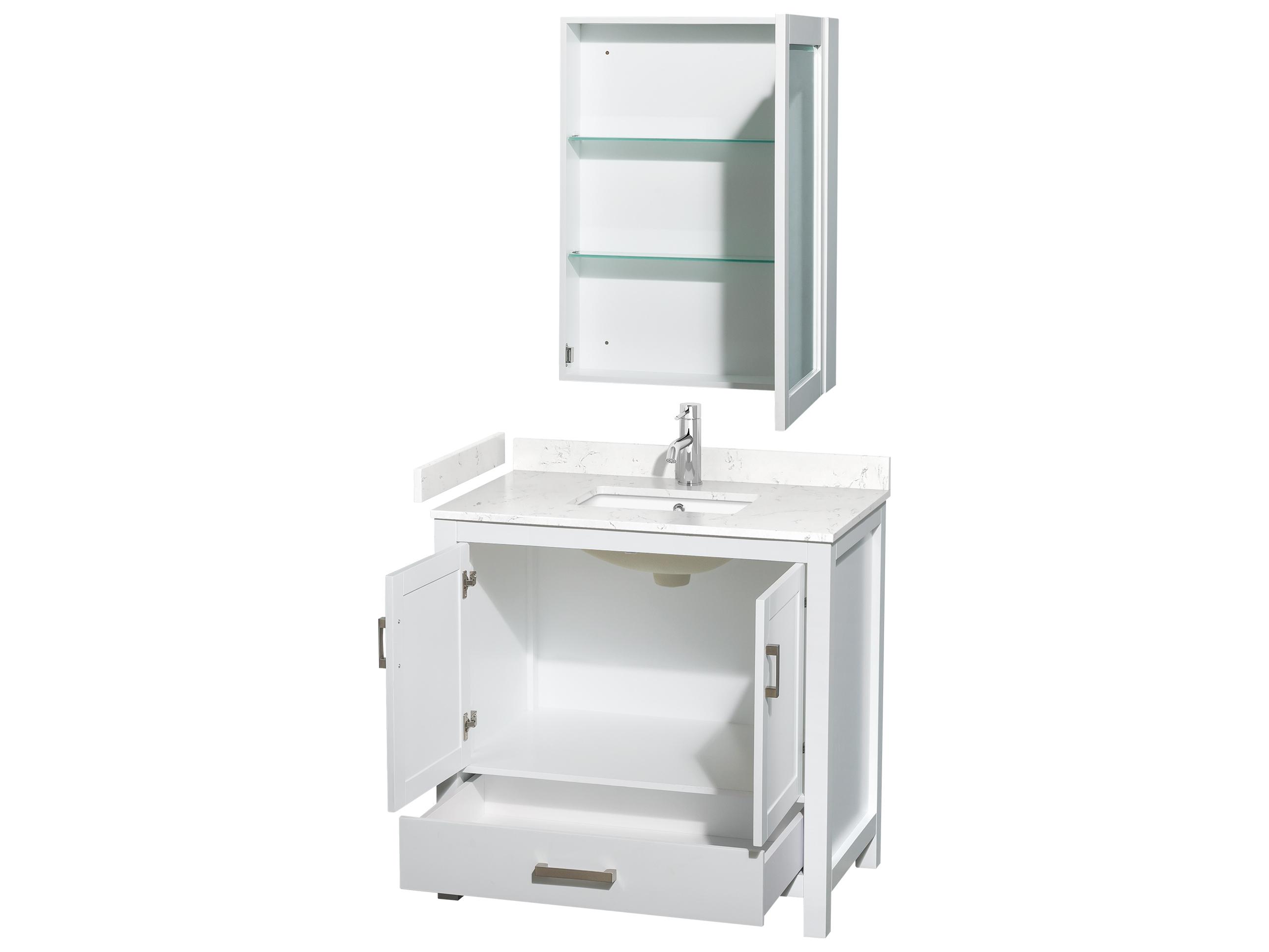 Wyndham Collection Sheffield 36" White Vanity with Medicine Cabinet