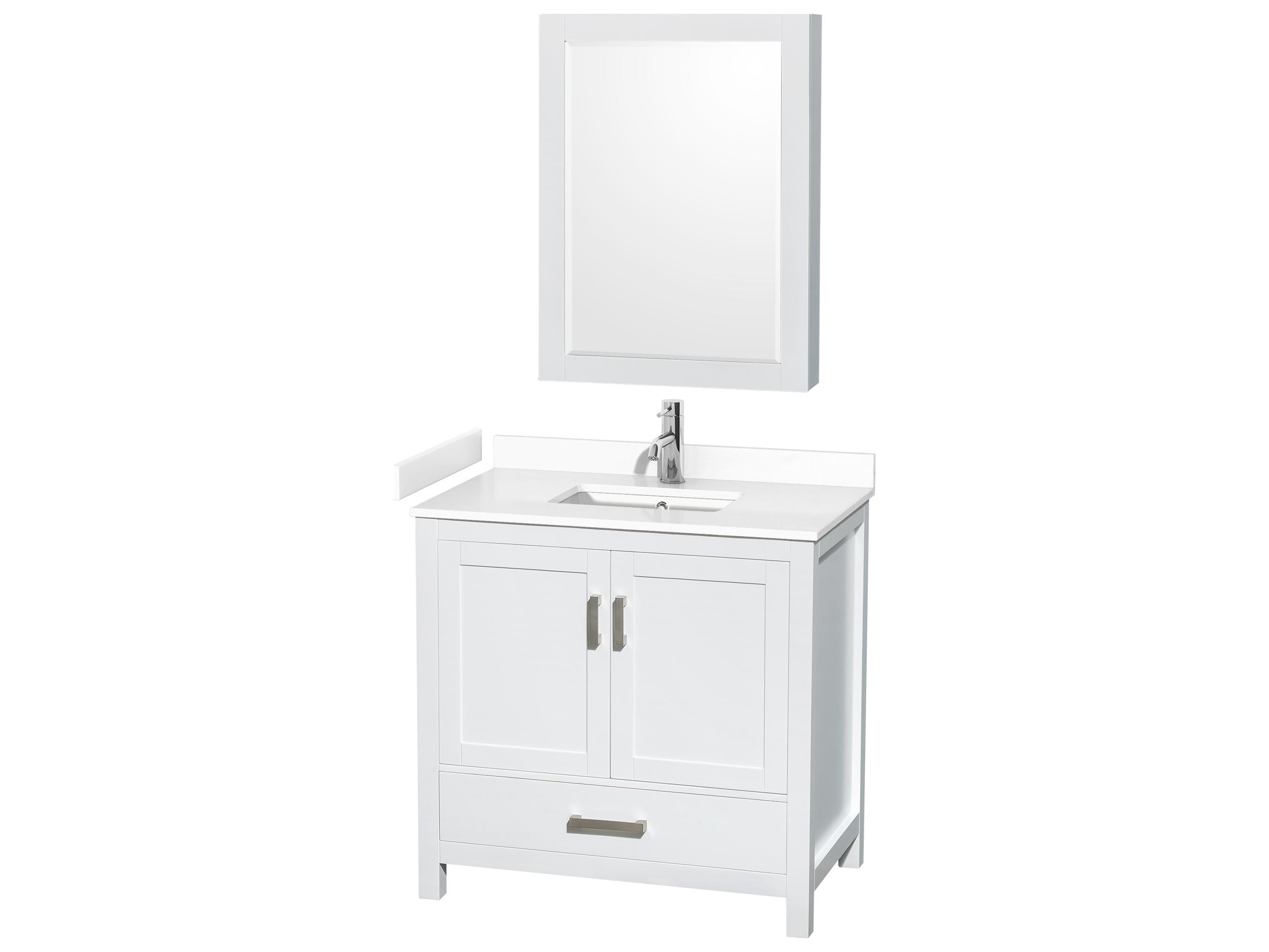 Wyndham Collection Sheffield 36" White Vanity with Medicine Cabinet